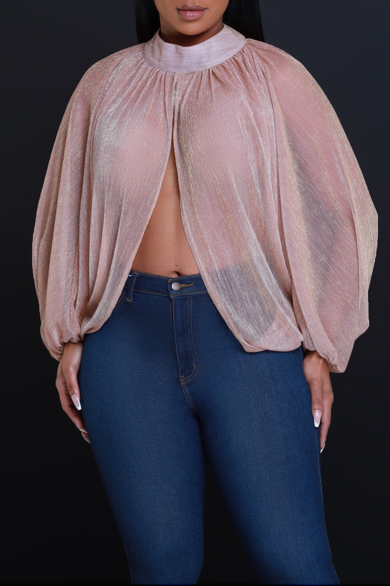 Backstage Pass Sheer Open Front Top - Pink | Swank A Posh