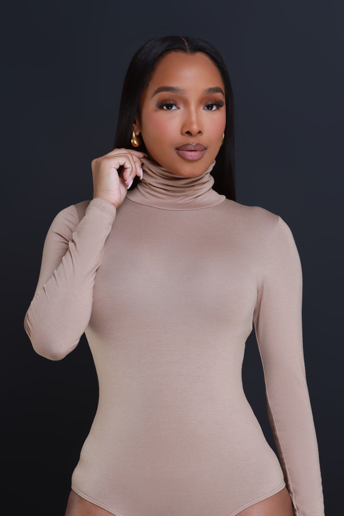 Maneater Turtleneck Bodysuit - Sand - Swank A Posh