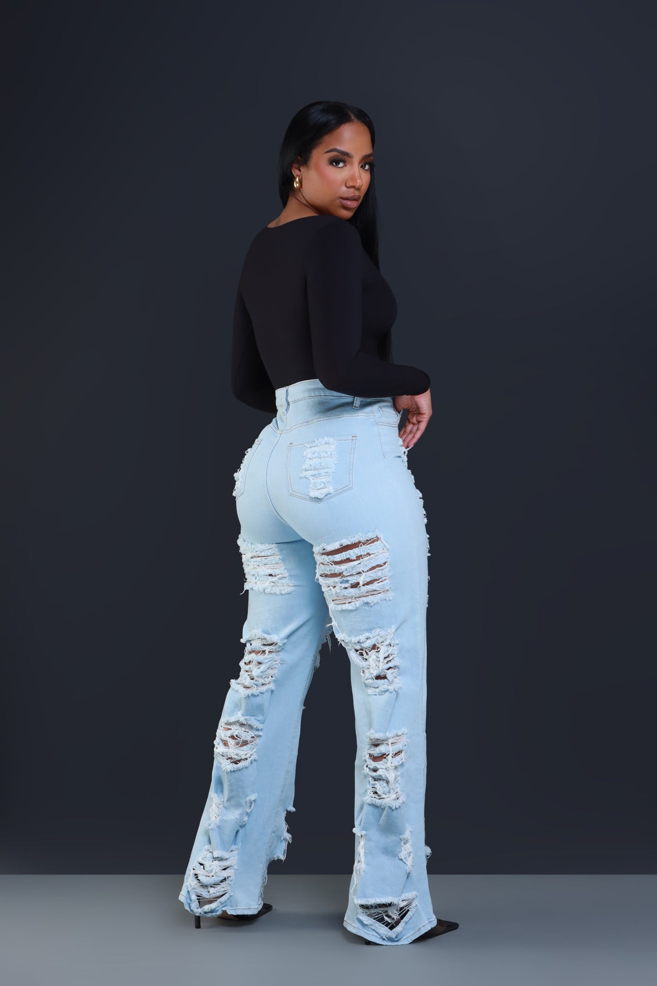 In Too Deep Ultra Distressed Bootcut Jeans - Light Wash - Swank A Posh