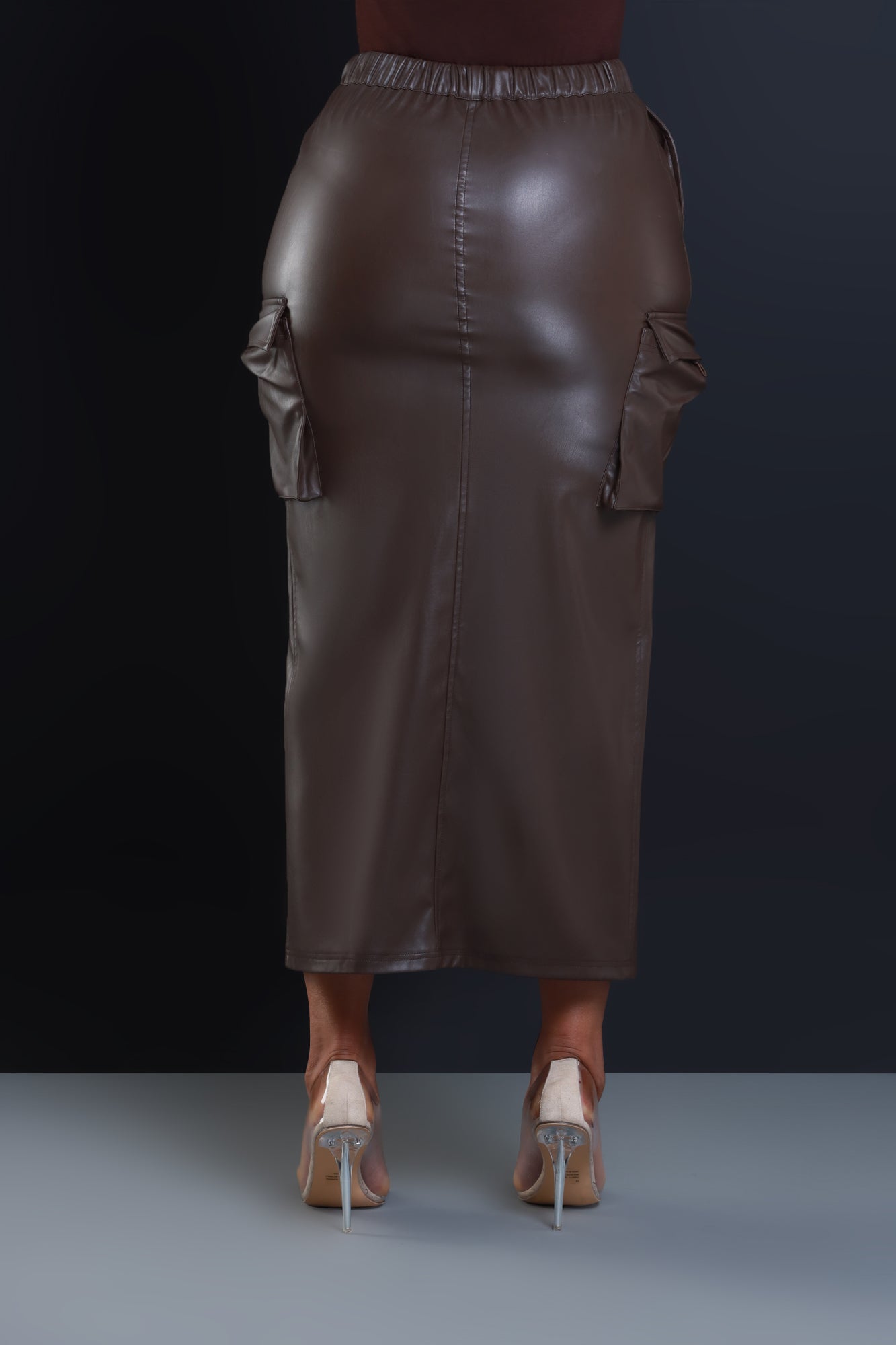 Once Again Faux Leather Cargo Skirt - Brown - Swank A Posh