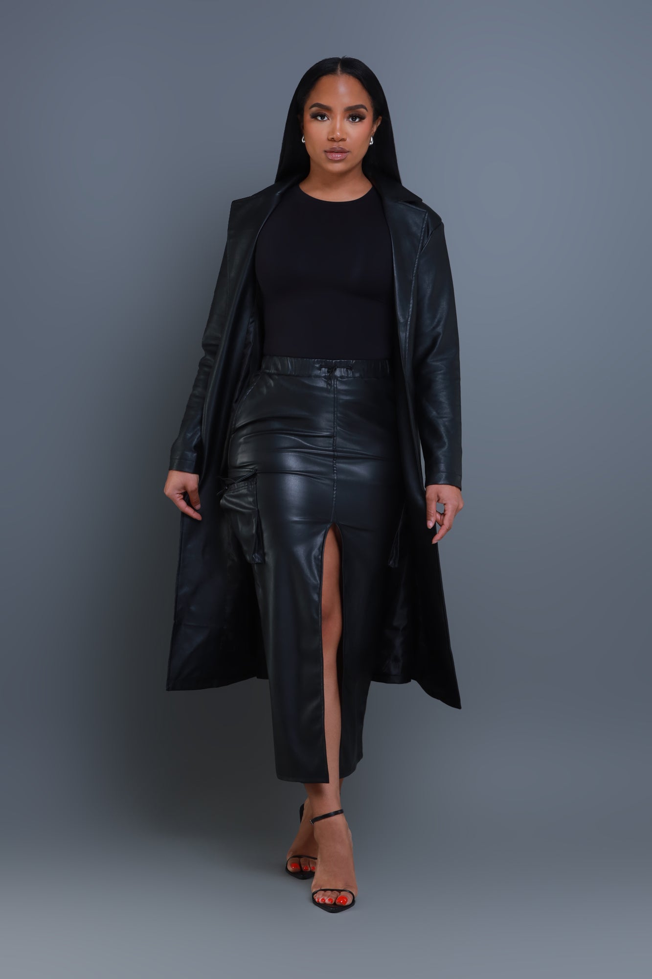Once Again Faux Leather Cargo Skirt - Black | Swank A Posh