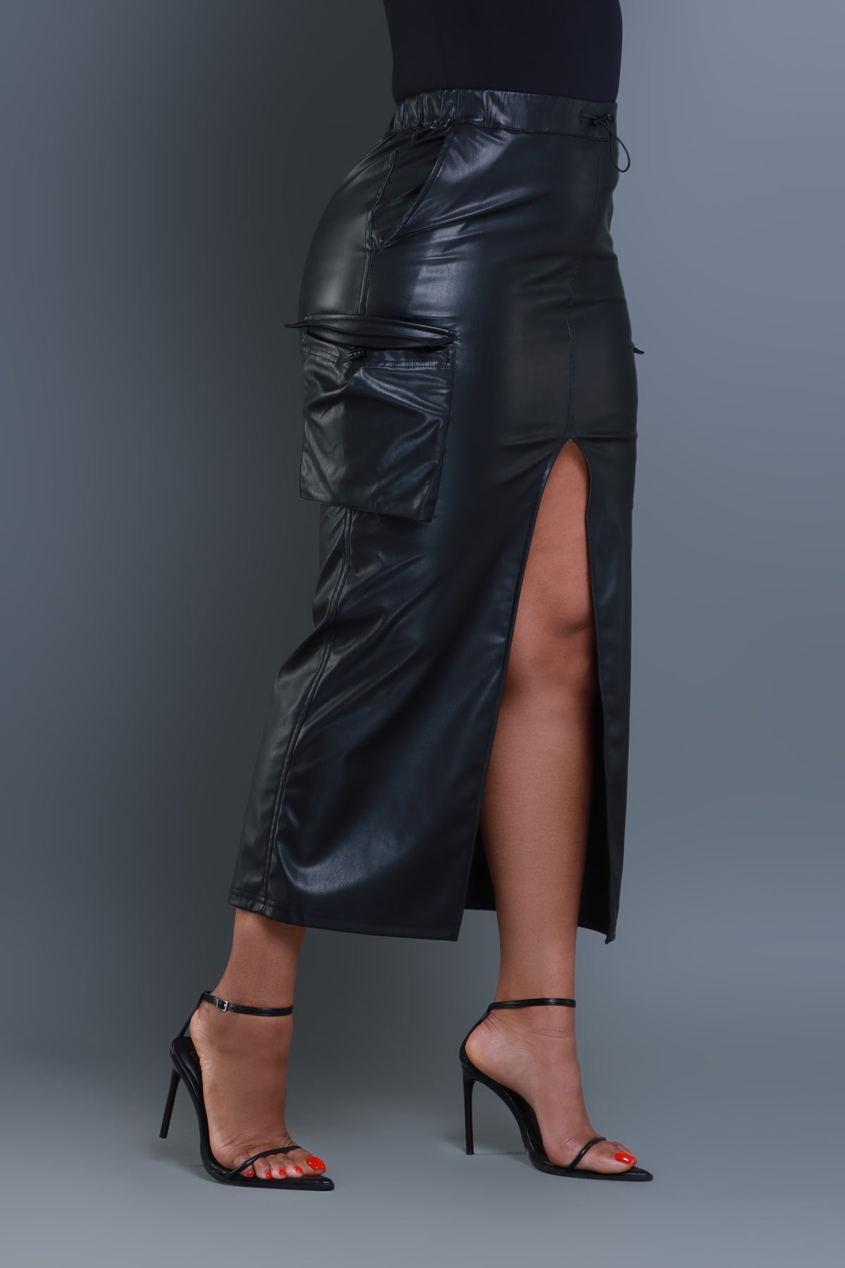 
              Once Again Faux Leather Cargo Skirt - Black - Swank A Posh
            