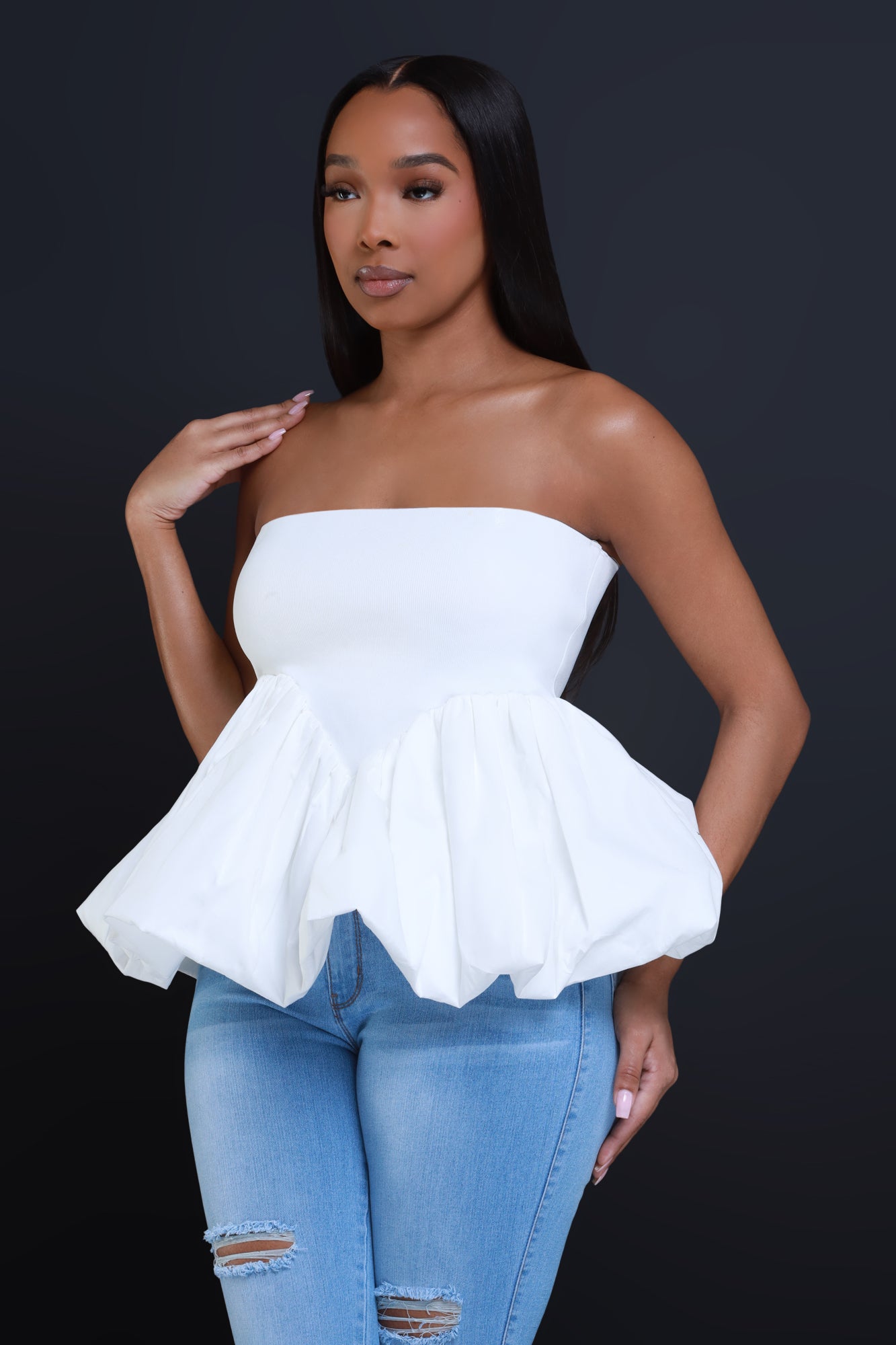 strapless ruffle crop top