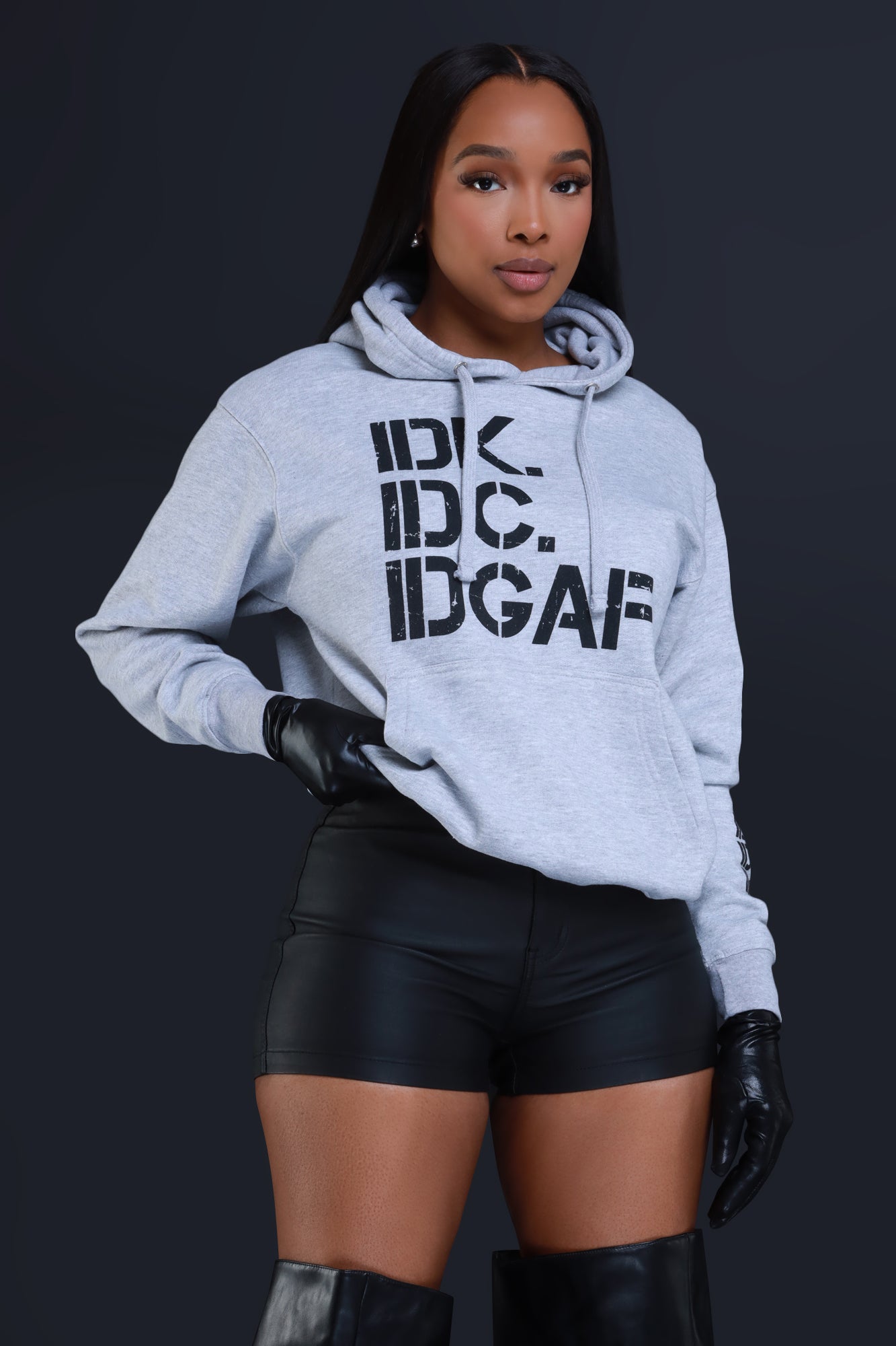 IDK, IDC Graphic Pullover Hoodie - Heather Grey - Swank A Posh