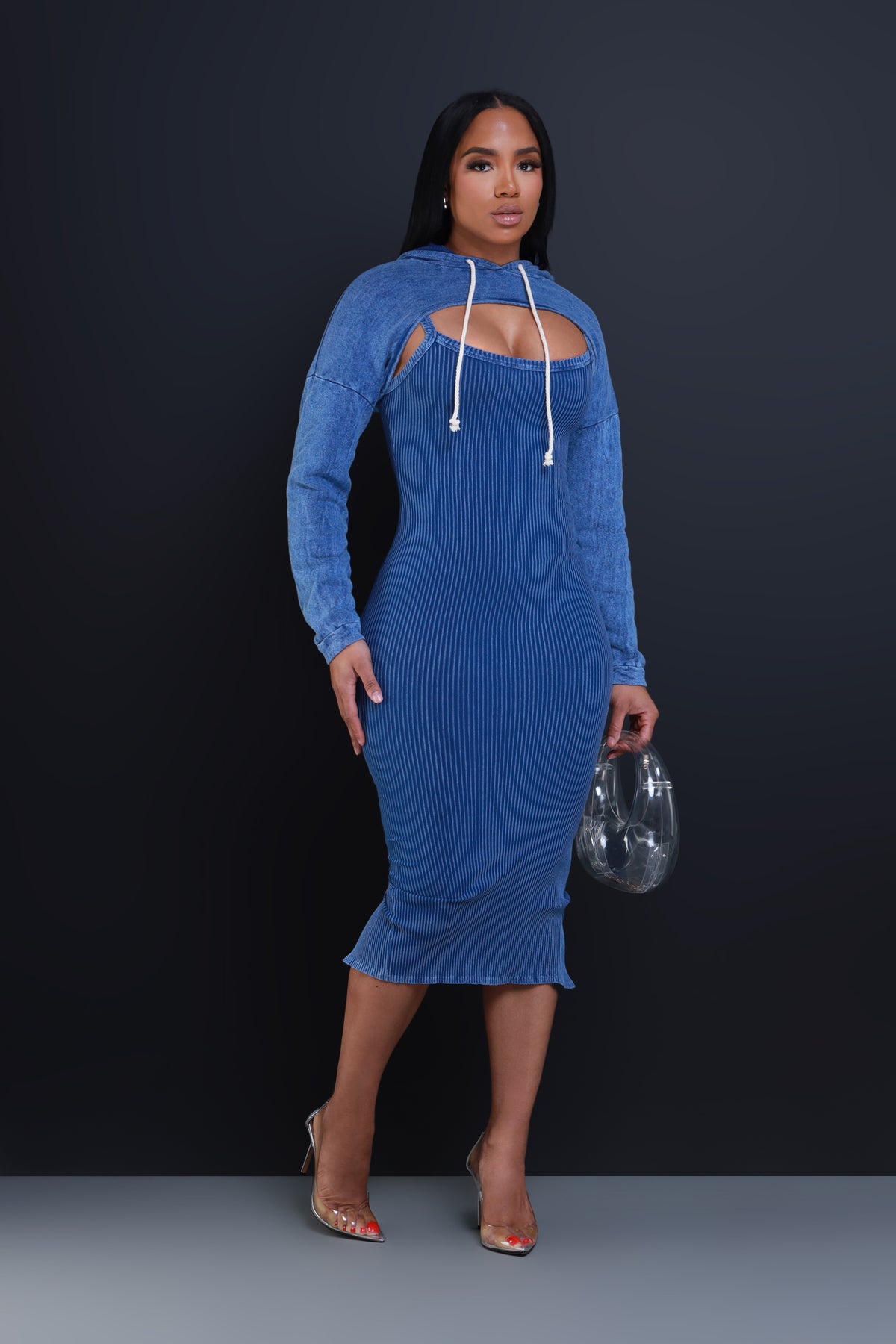 
              Pass Notes Hooded Midi Dress Set - Blue - Swank A Posh
            