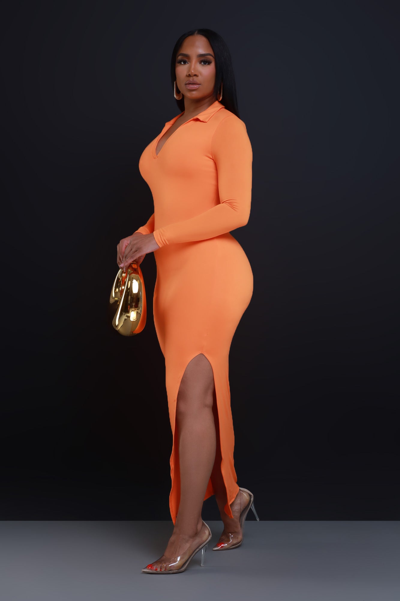 Case Closed Long Sleeve Maxi Dress - Tangerine