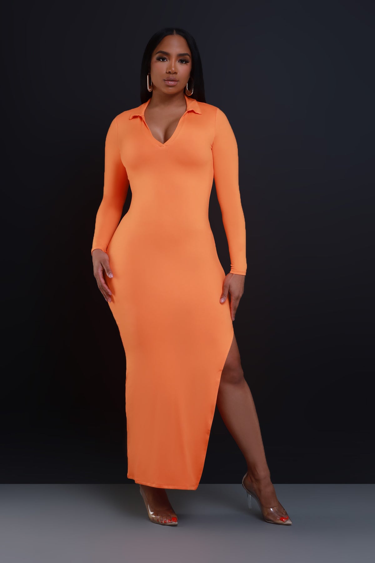 
              Case Closed Long Sleeve Maxi Dress - Tangerine - Swank A Posh
            