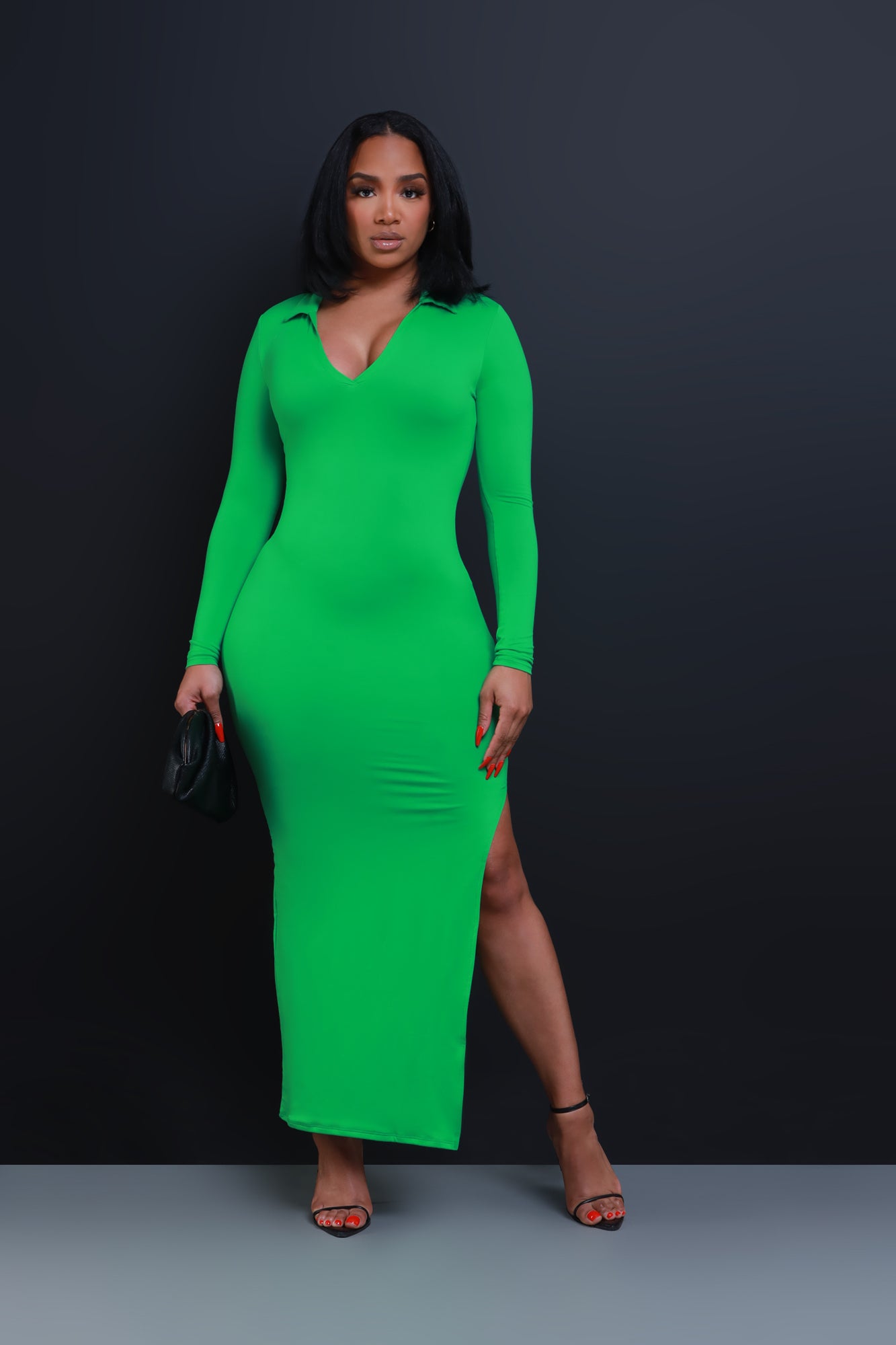Case Closed Long Sleeve Maxi Dress - Green | Swank A Posh