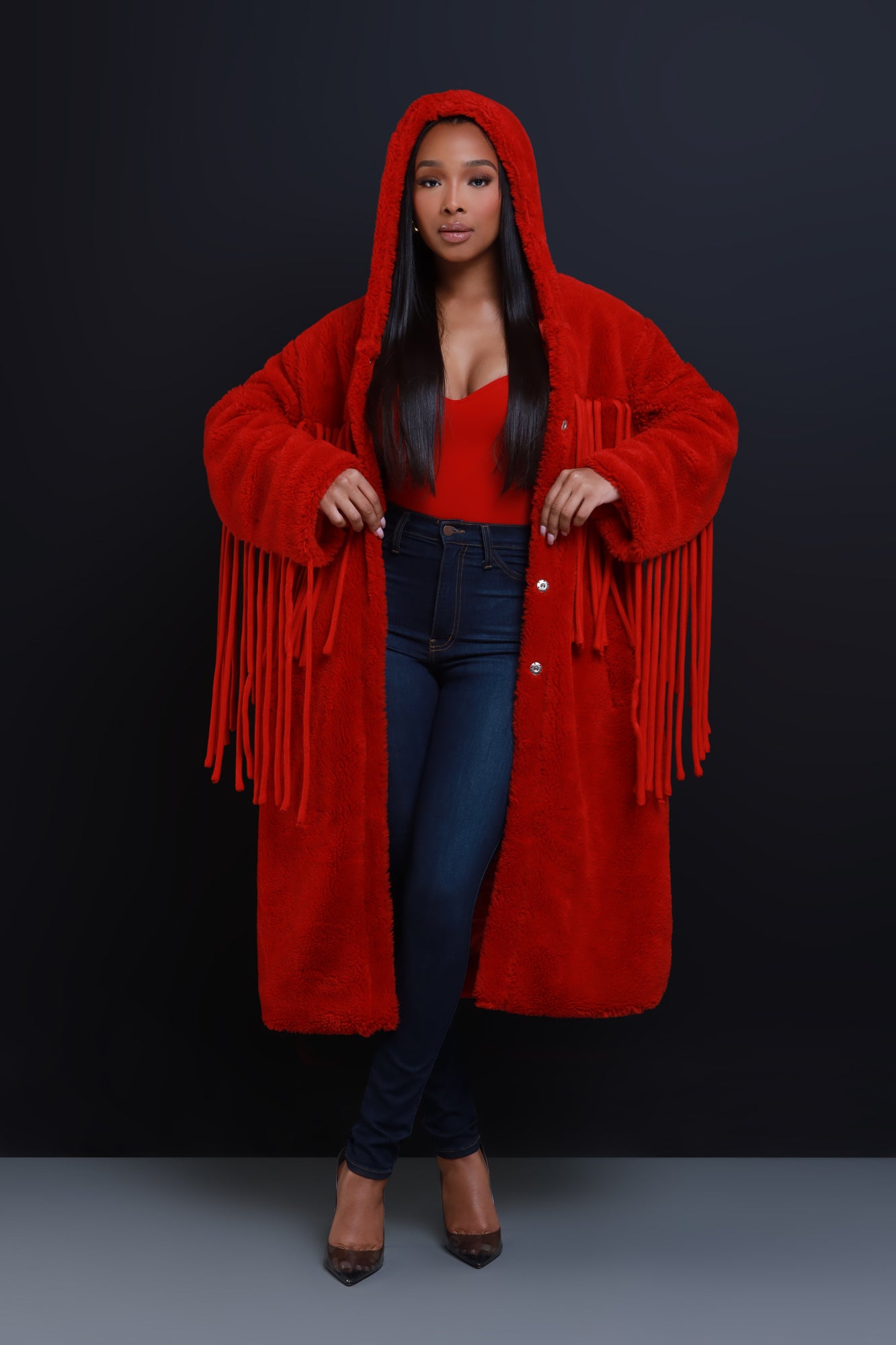 Love Language Oversized Fringe Jacket - Red - Swank A Posh