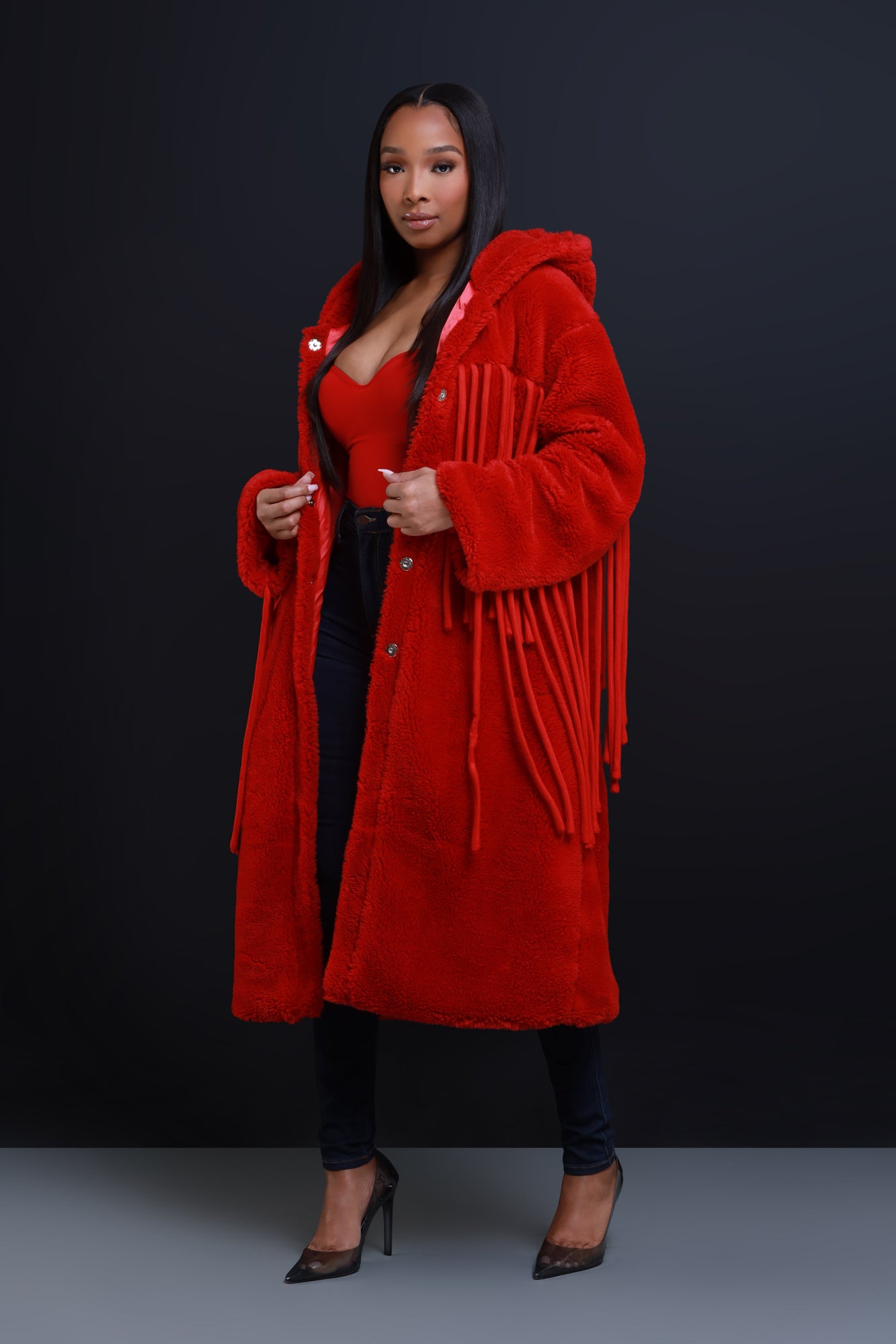 Love Language Oversized Fringe Jacket - Red - Swank A Posh