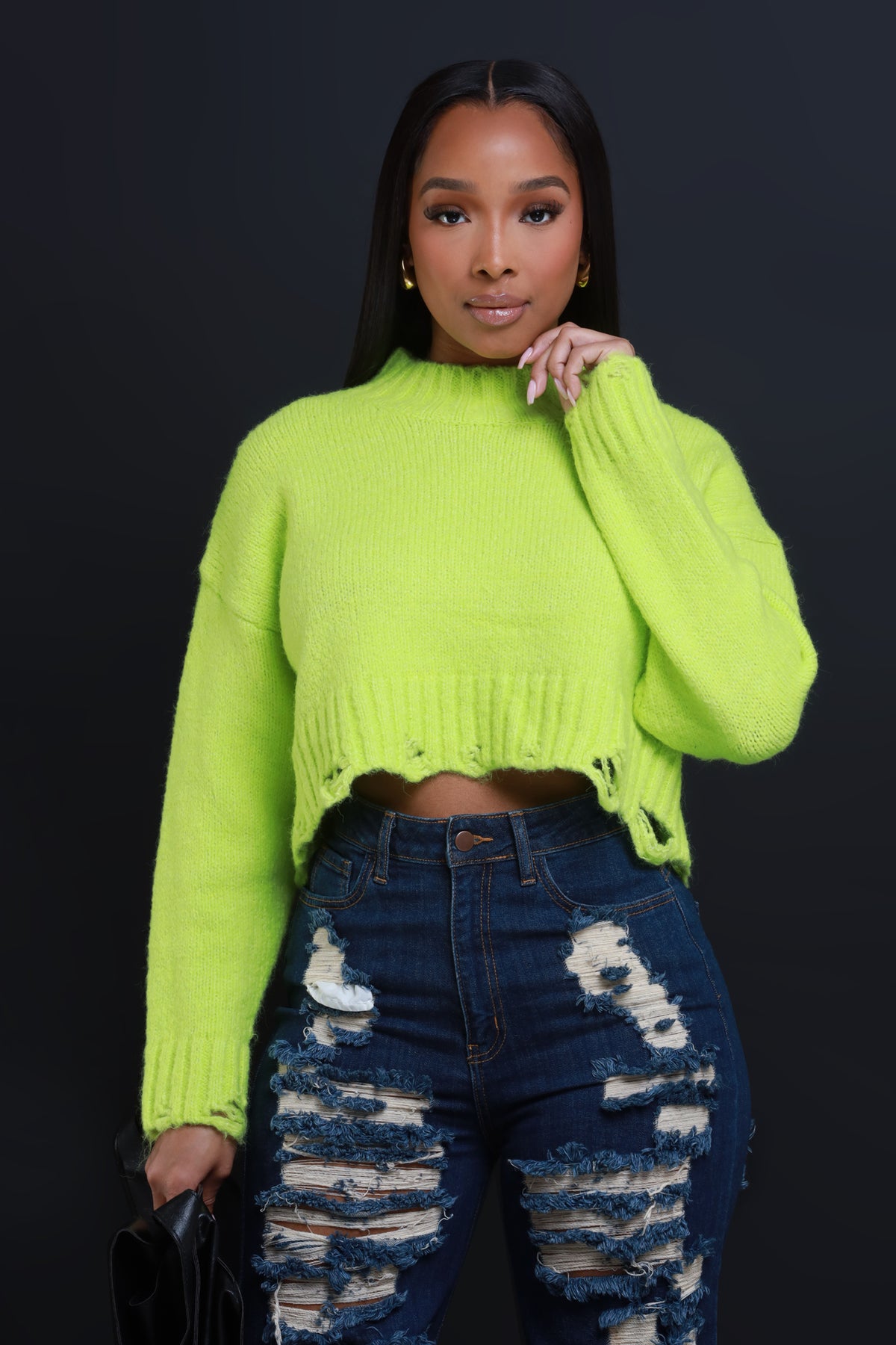 
              Amp Up Cropped Mock Neck Cropped Sweater - Green - Swank A Posh
            