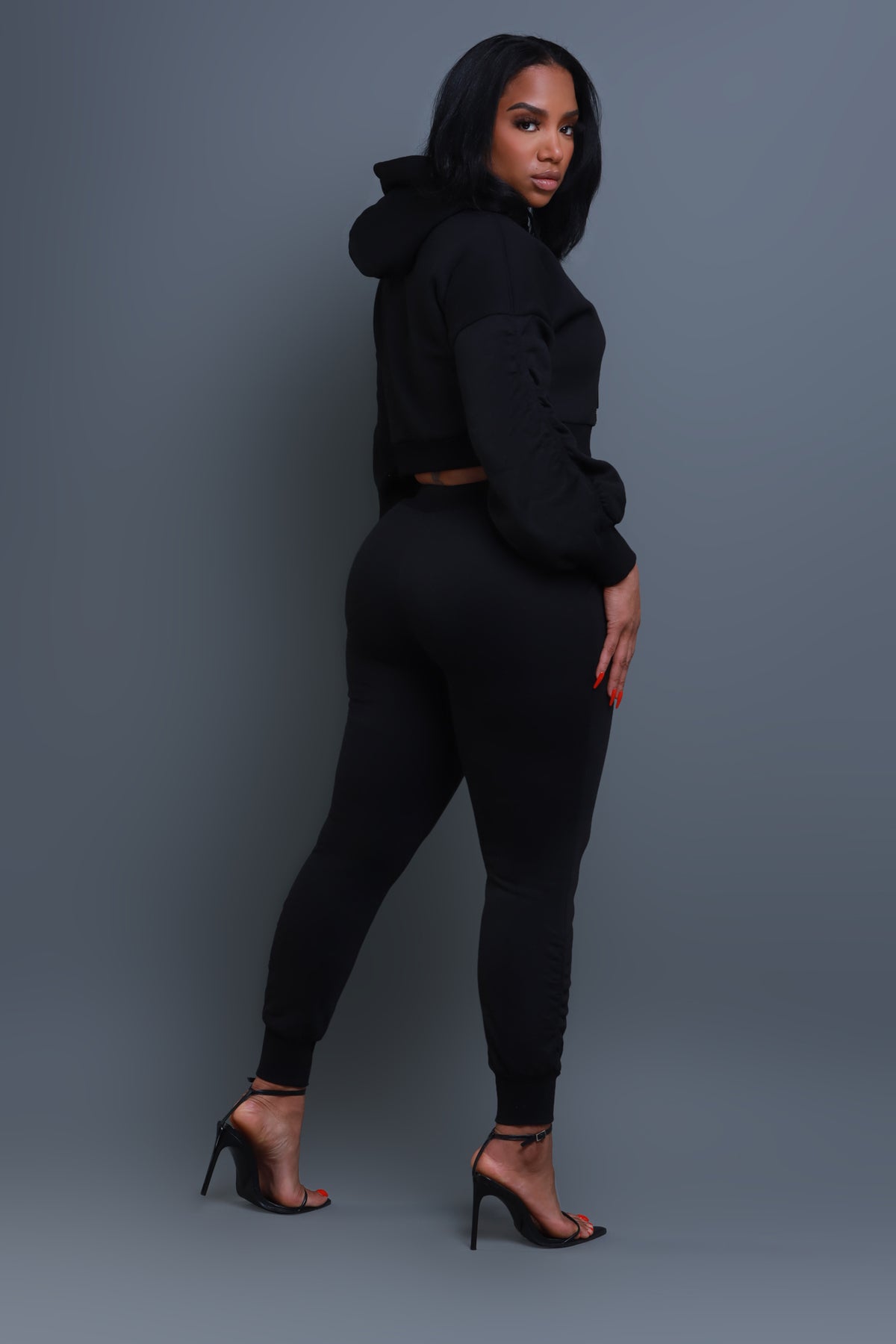 
              Who Said Ruched Hooded Jogger Set - Black - Swank A Posh
            