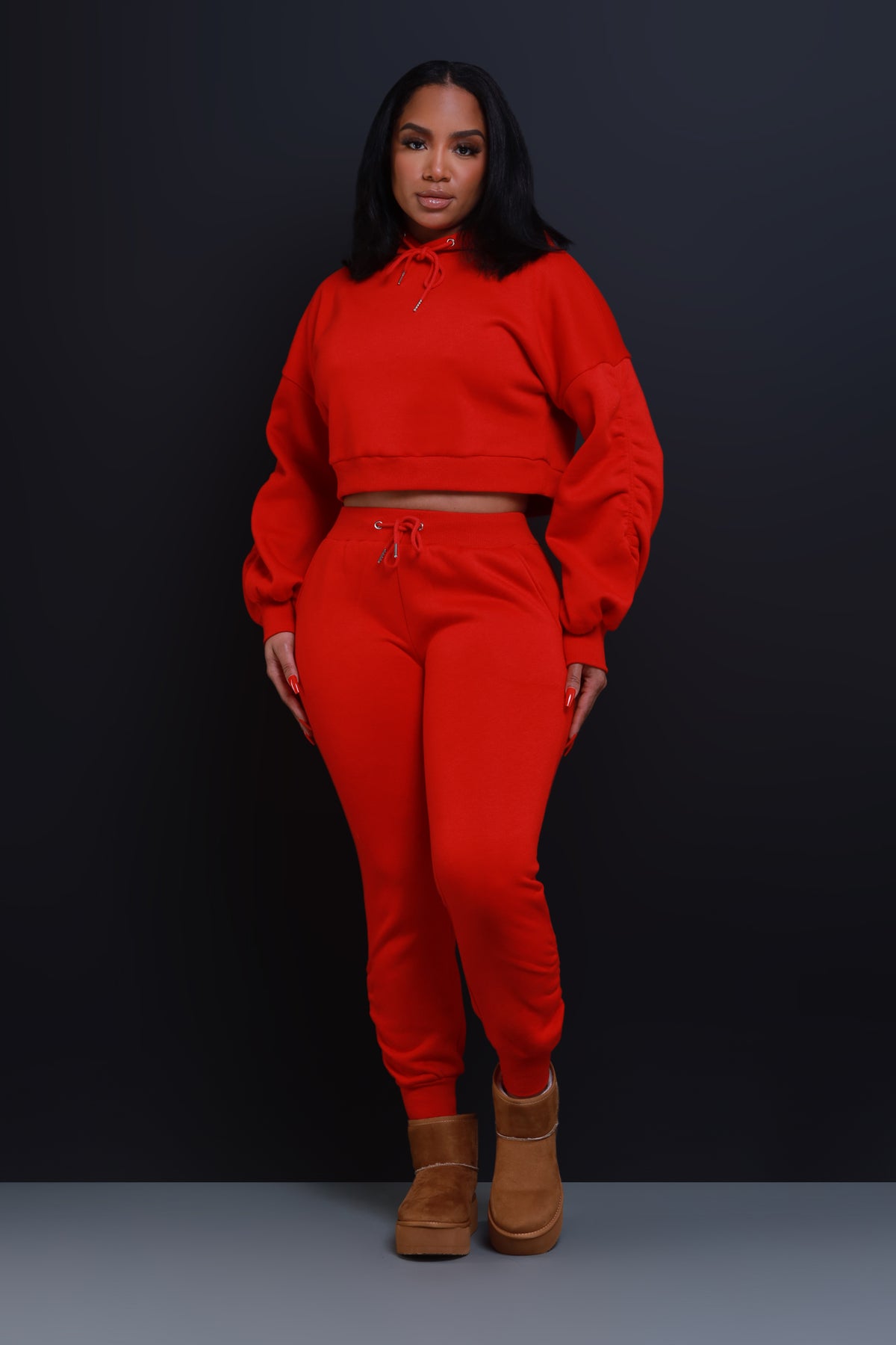 
              Who Said Ruched Hooded Jogger Set - Red - Swank A Posh
            