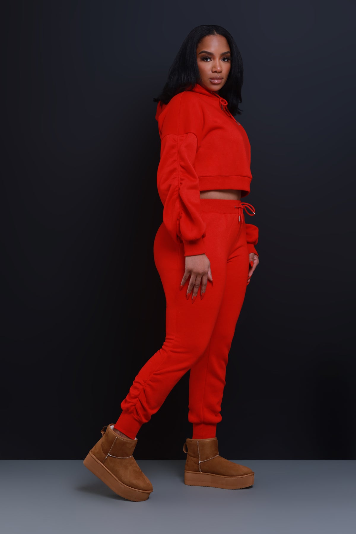 
              Who Said Ruched Hooded Jogger Set - Red - Swank A Posh
            