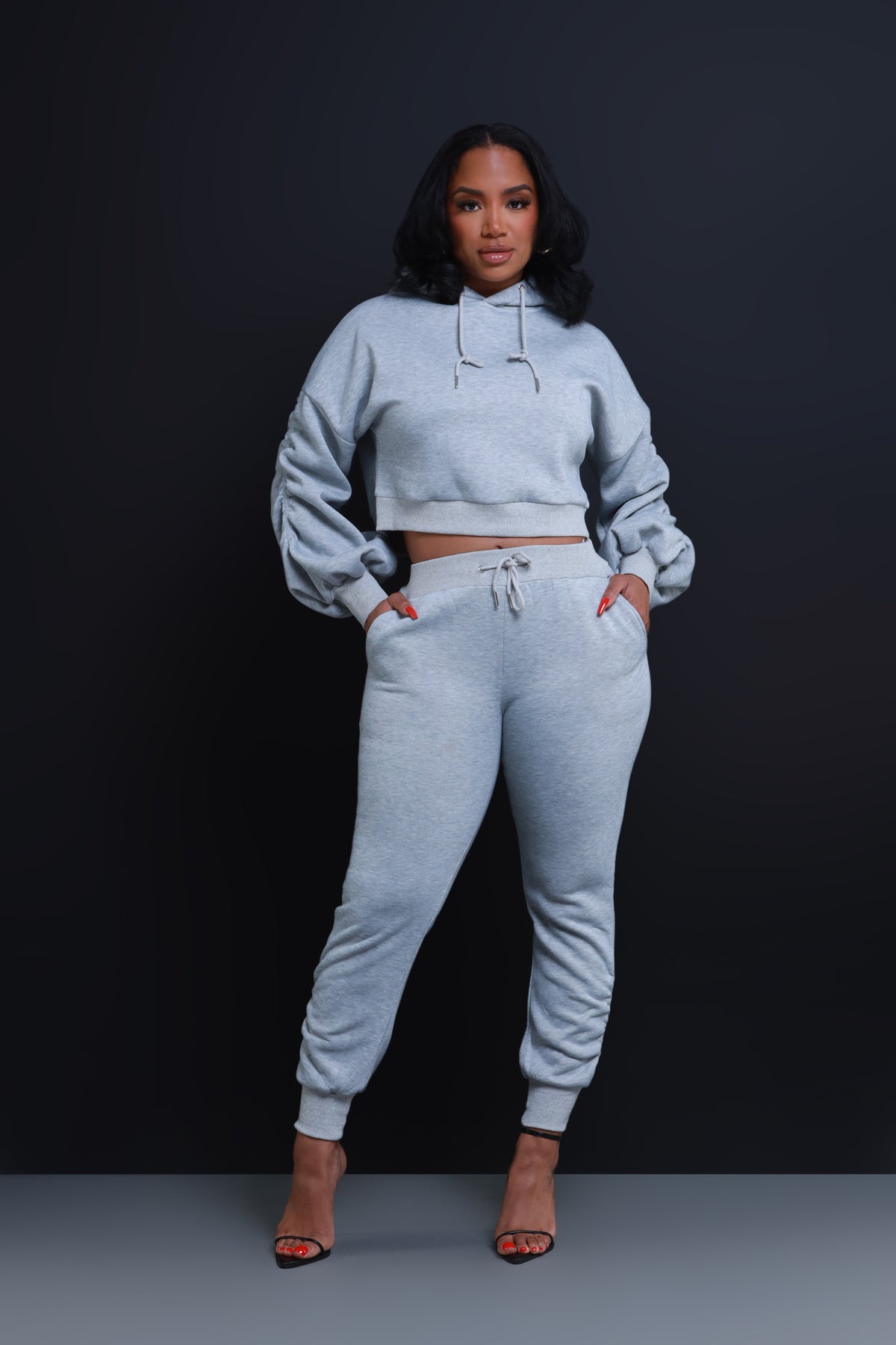
              Who Said Ruched Hooded Jogger Set - Heather Grey - Swank A Posh
            