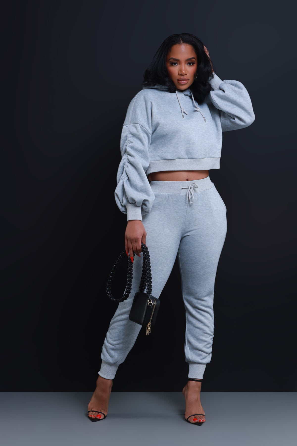 
              Who Said Ruched Hooded Jogger Set - Heather Grey - Swank A Posh
            