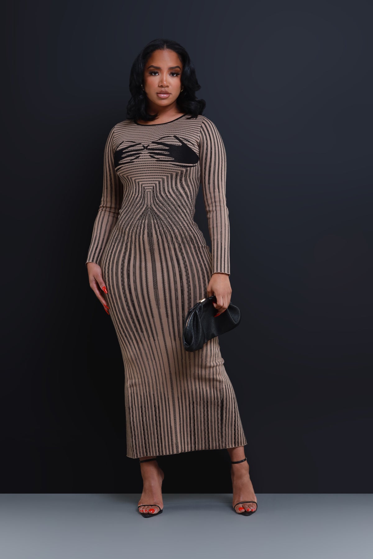 
              Outline Knit Maxi Dress - Mocha/Black - Swank A Posh
            