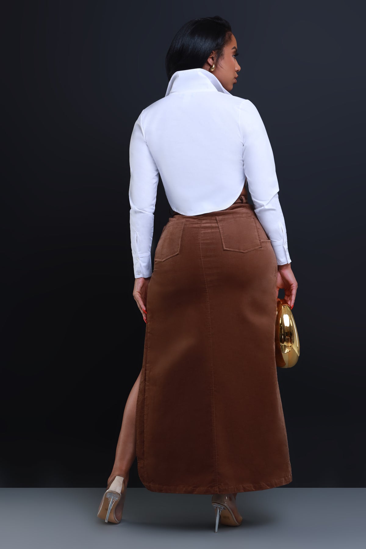 
              One More High Cut Maxi Skirt - Brown - Swank A Posh
            