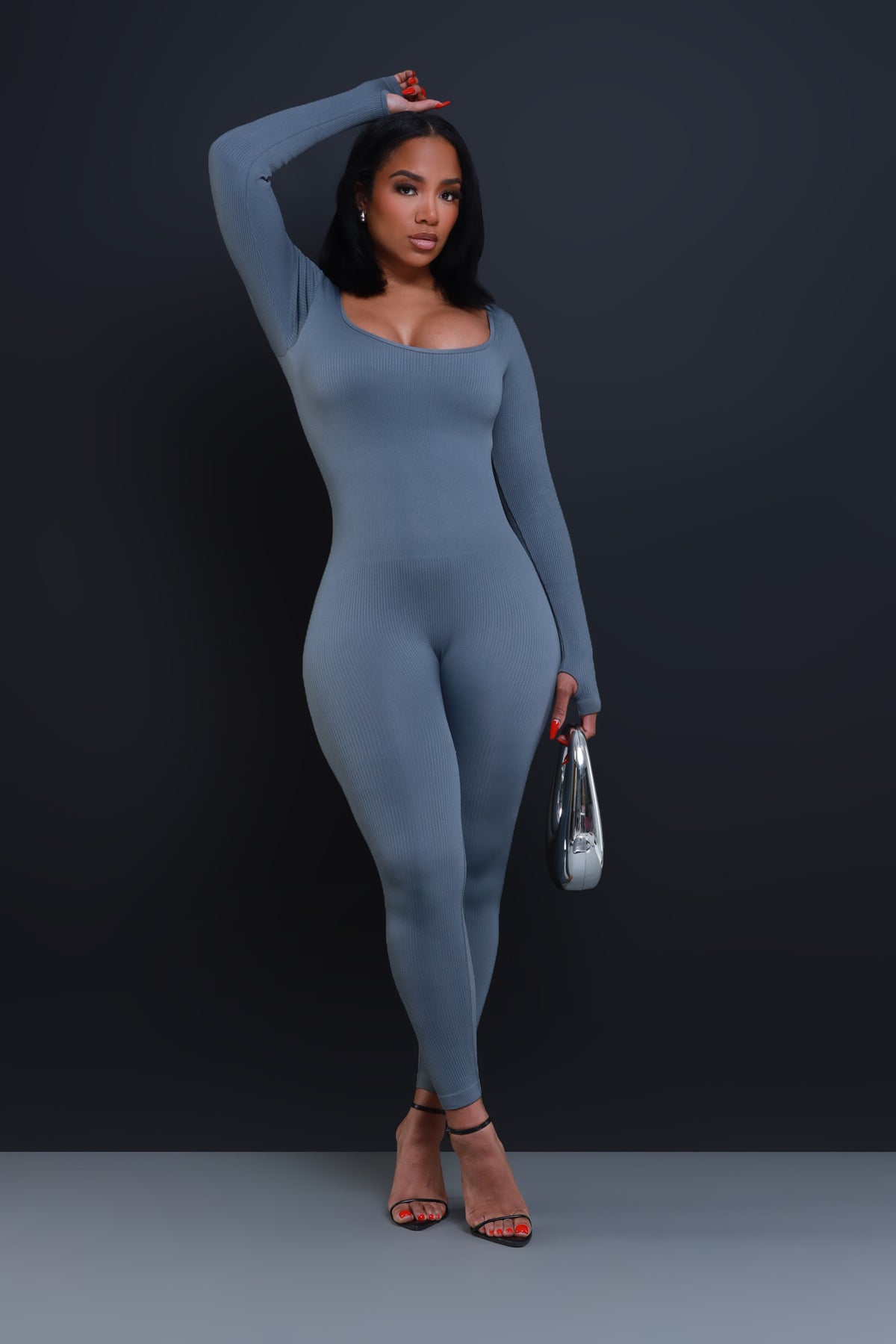 
              Higher Power Shaping Ribbed Jumpsuit - Grey - Swank A Posh
            