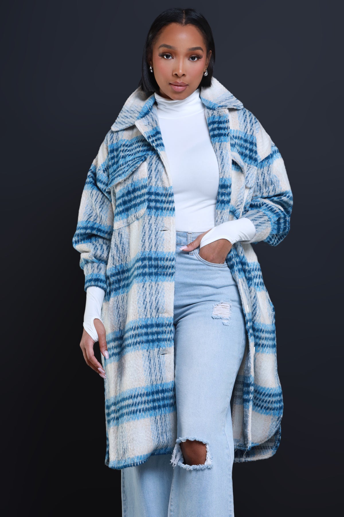 
              Stick With Me Oversized Flannel Coat - Blue - Swank A Posh
            