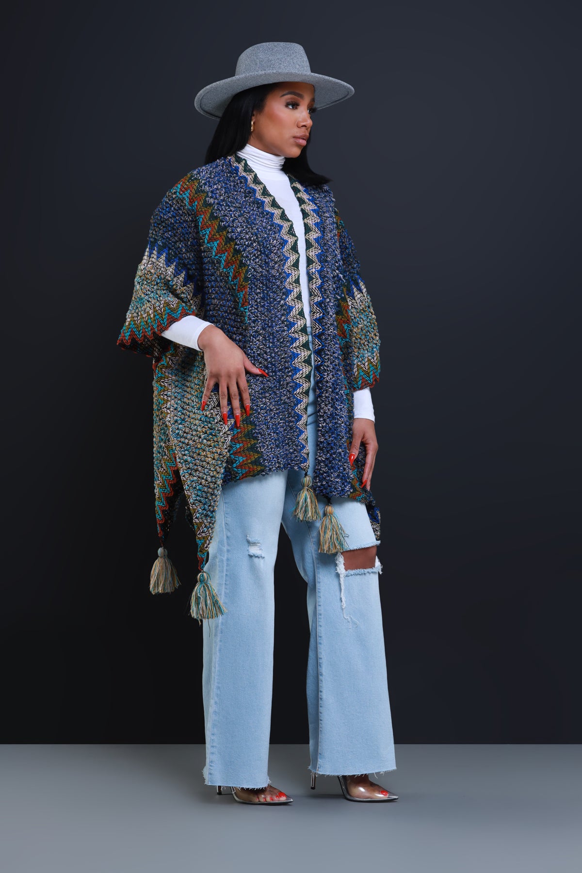 
              Here&#39;s The Thing Crochet Poncho - Cobalt Blue Multicolor - Swank A Posh
            