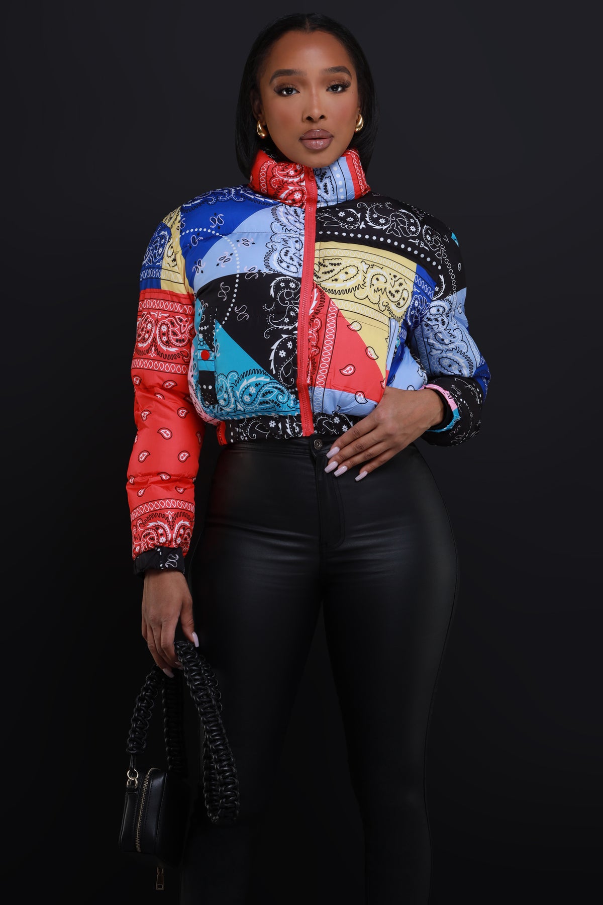 
              Patch Me In Cropped Puffer Jacket - Black Multicolor - Swank A Posh
            