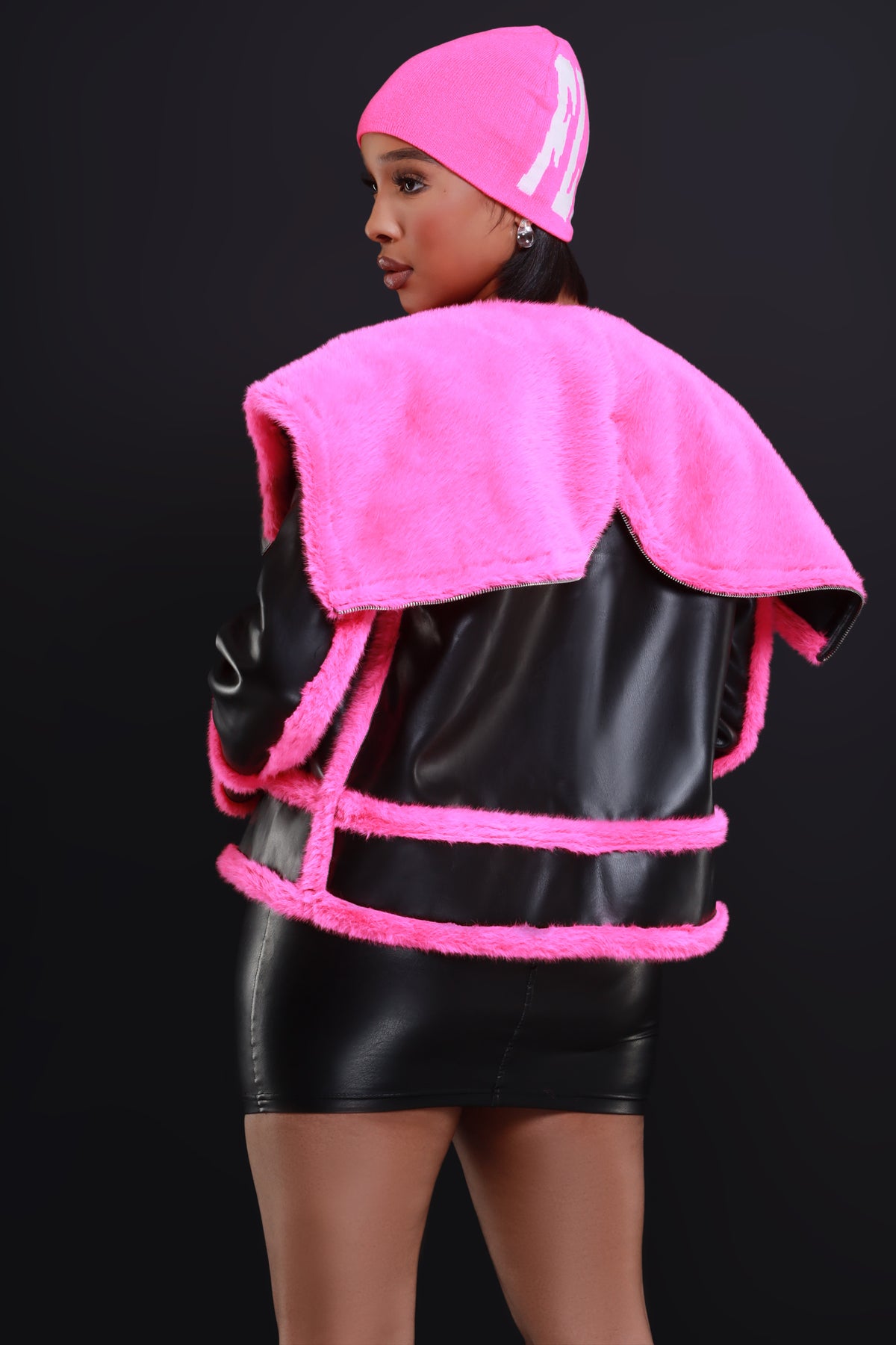 
              Prevail Faux Leather Fur Jacket - Pink/Black - Swank A Posh
            