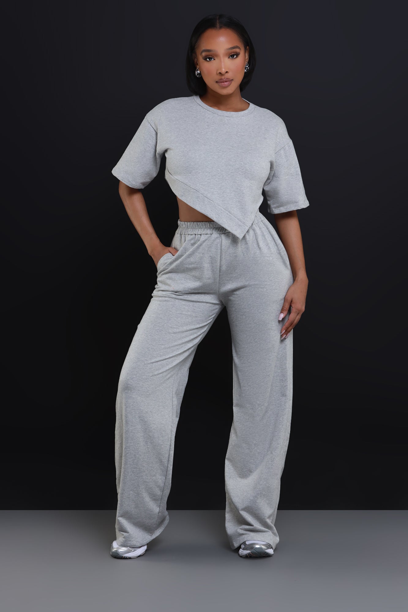 Overloaded Cropped Pants Set - Heather Grey - Swank A Posh