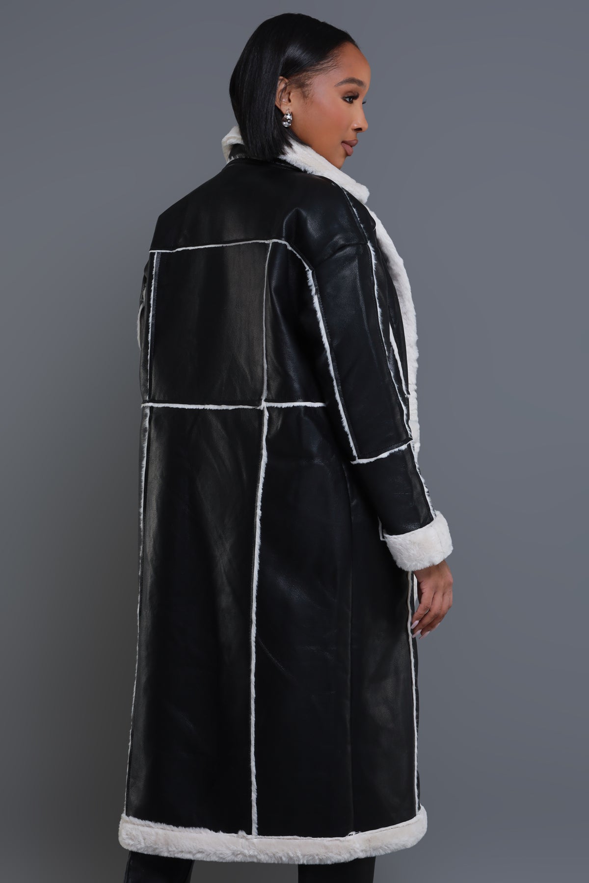 
              Go Rogue Faux Leather Sherpa Longline Jacket - Black/Cream - Swank A Posh
            