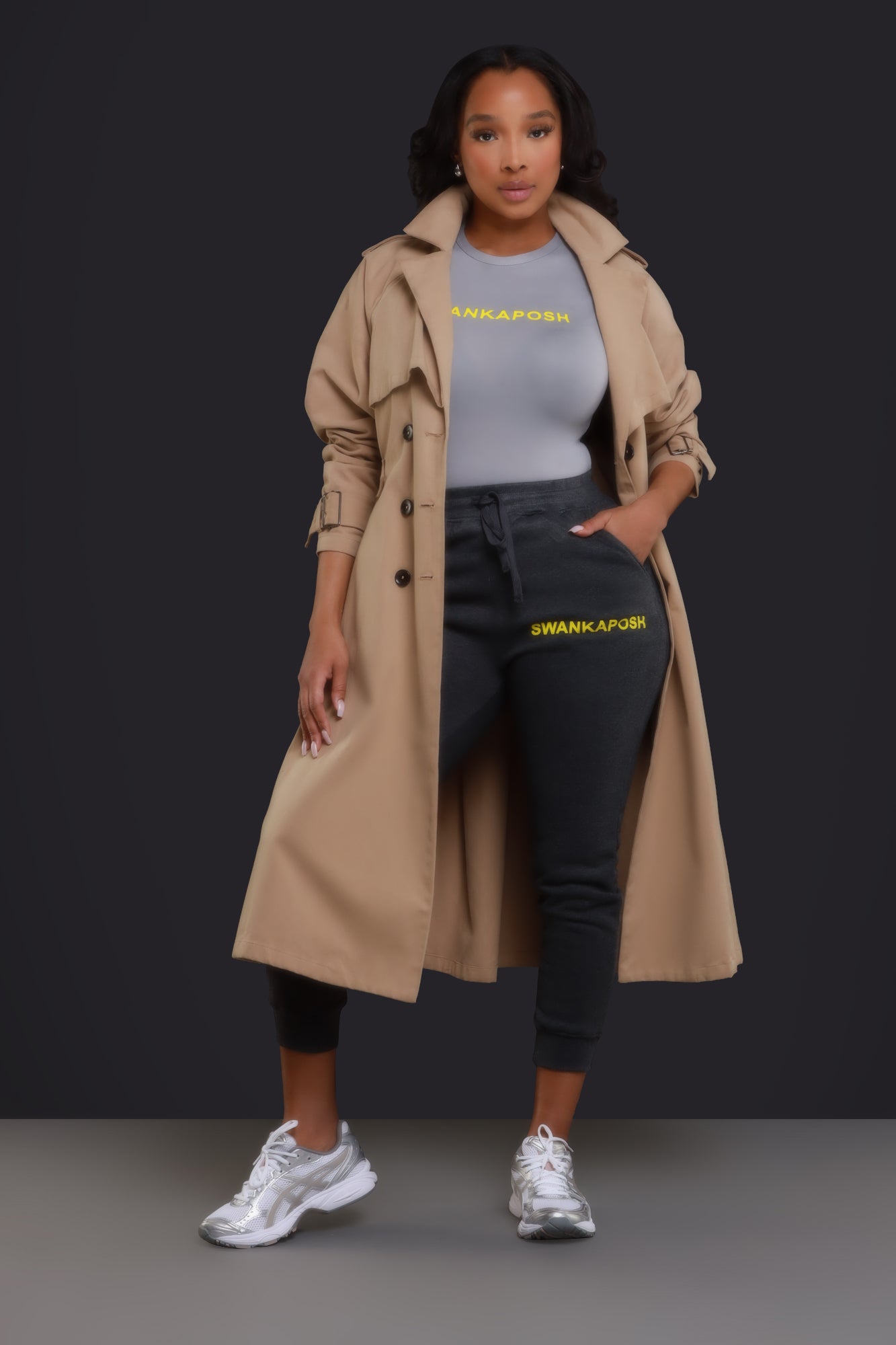 Swankaposh Logo Short Sleeve Bodysuit - Grey/Yellow - Swank A Posh