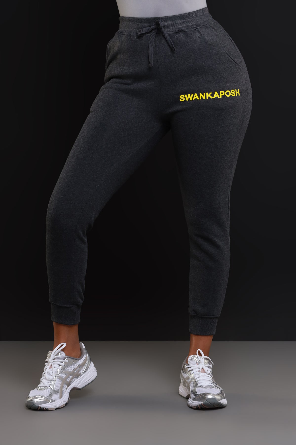
              Swankaposh Logo Joggers - Charcoal Grey/Yellow - Swank A Posh
            