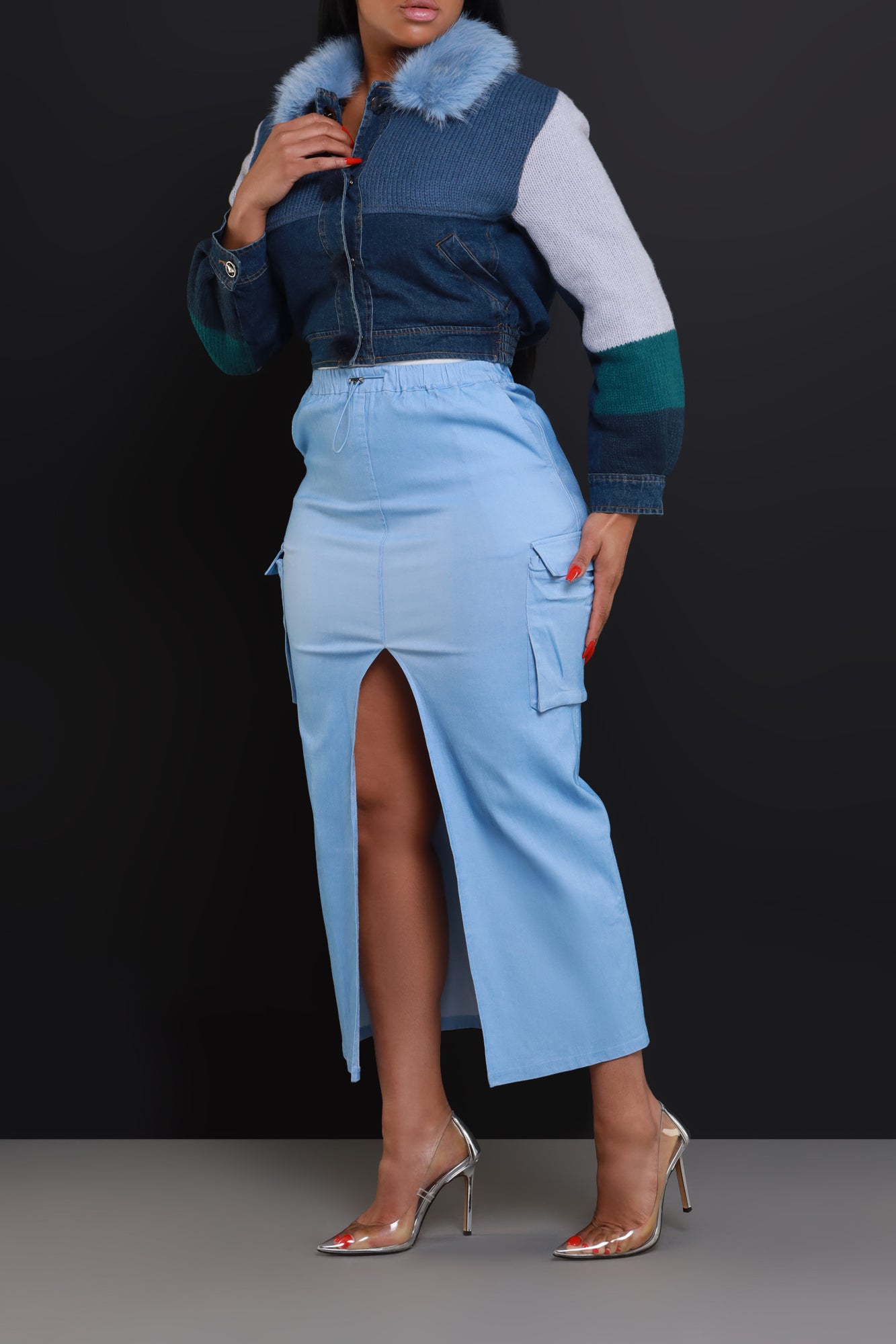We Cool High Rise Cargo Maxi Skirt - Blue - Swank A Posh