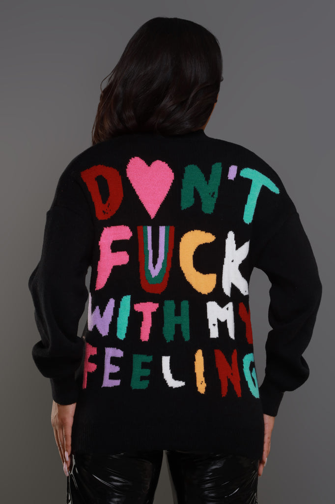 Just Don't Oversized Graphic Sweater - Black