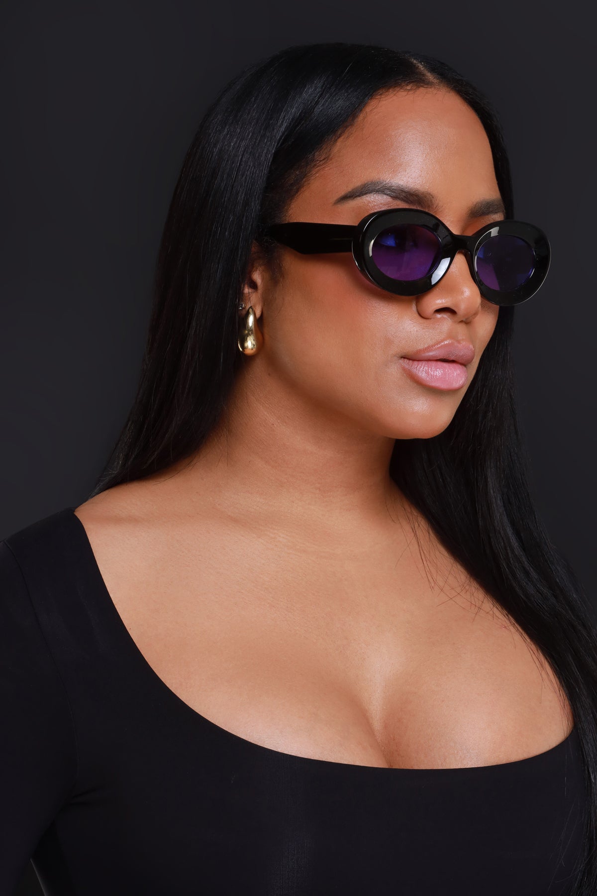 
              See You Out Retro Rounded Sunglasses - Black/Purple - Swank A Posh
            