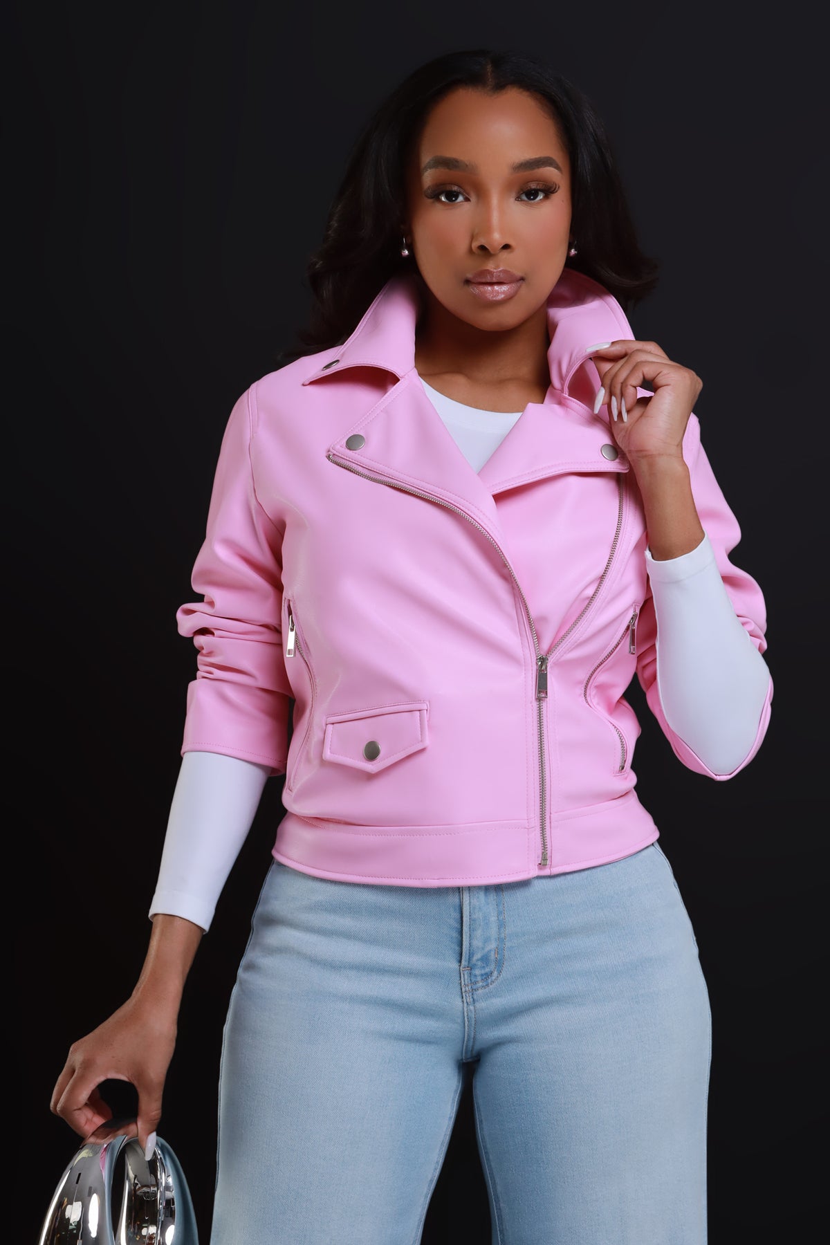 
              It&#39;s A Mood Faux Leather Jacket - Pink - Swank A Posh
            