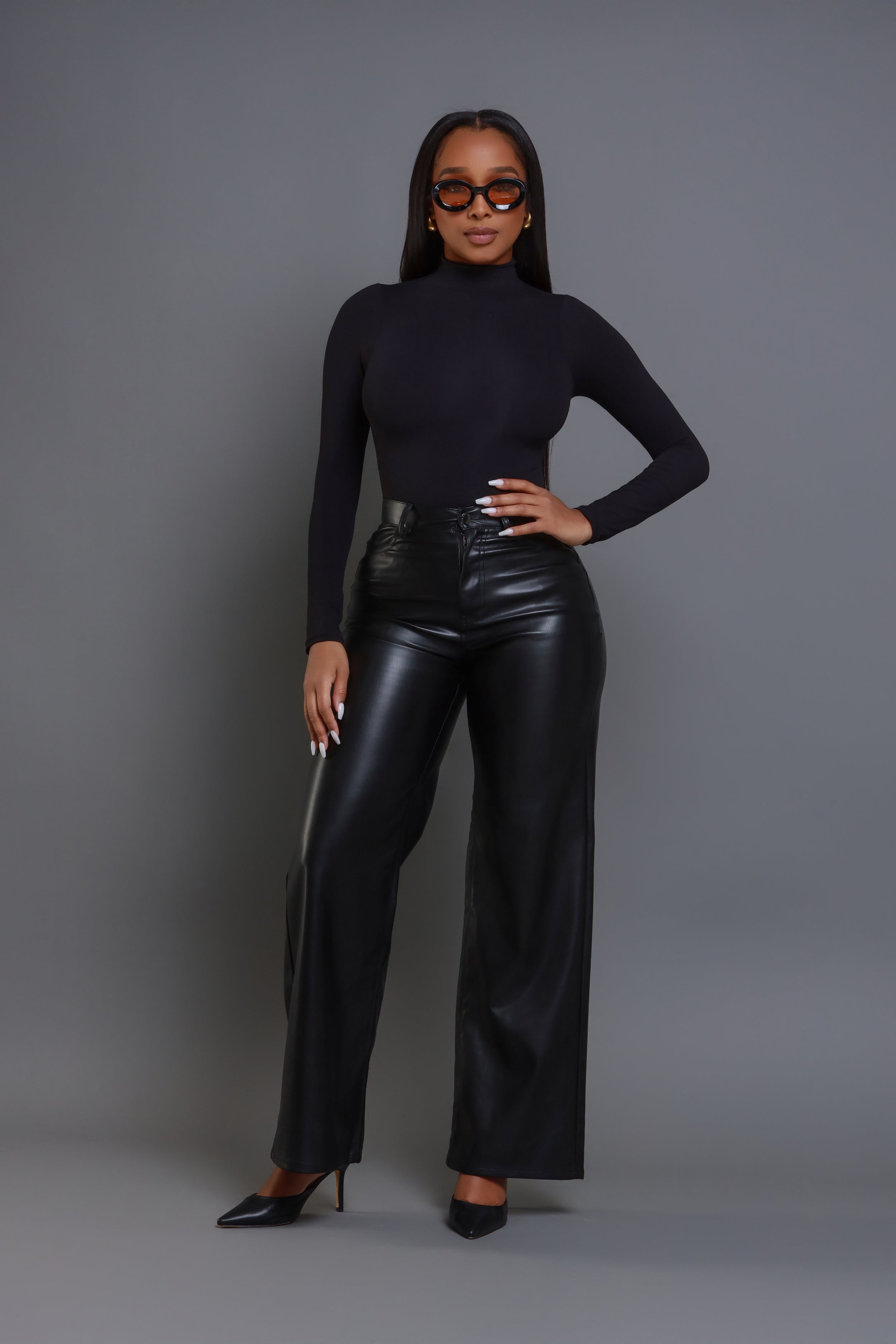 Faux-leather bootcut pant