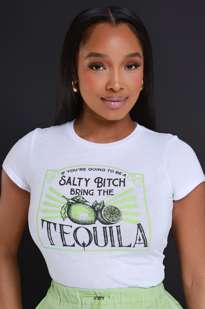 Tequila Shot Cropped Graphic T-Shirt - White