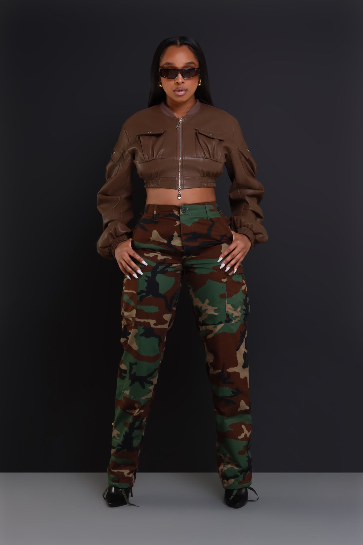 
              Think On It Cropped Bomber Jacket - Brown - Swank A Posh
            
