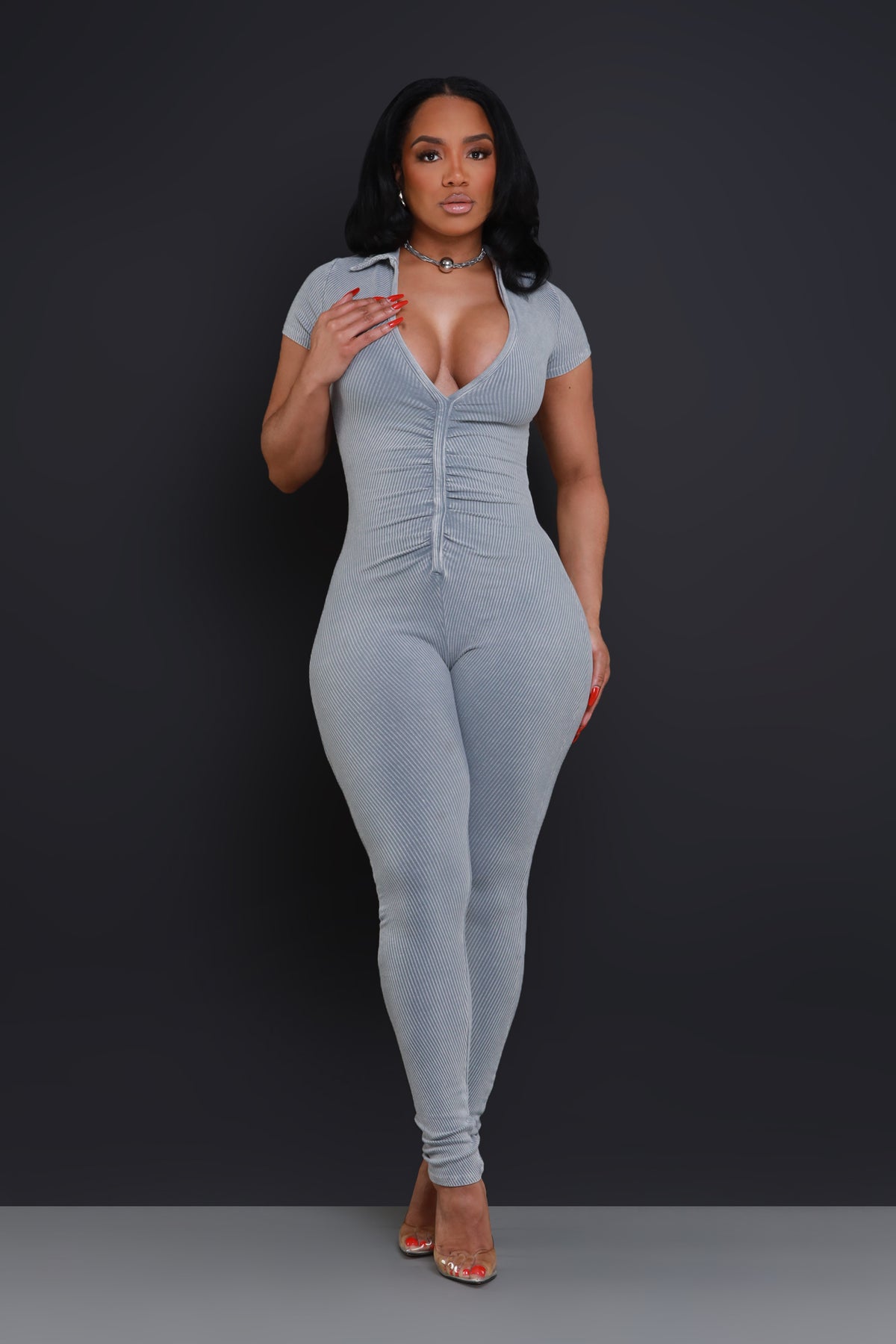 
              Uprising Mineral Wash Ribbed Jumpsuit - Grey - Swank A Posh
            