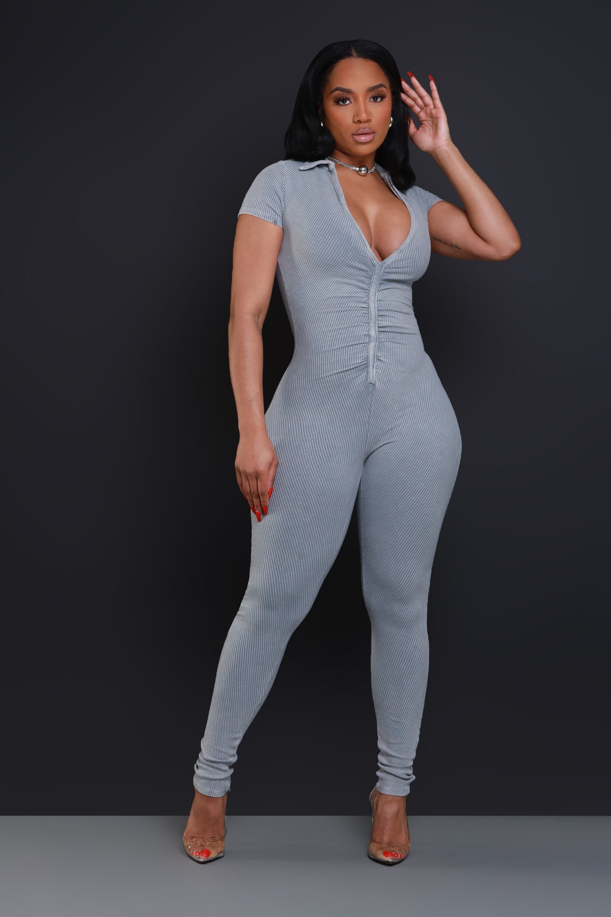 
              Uprising Mineral Wash Ribbed Jumpsuit - Grey - Swank A Posh
            