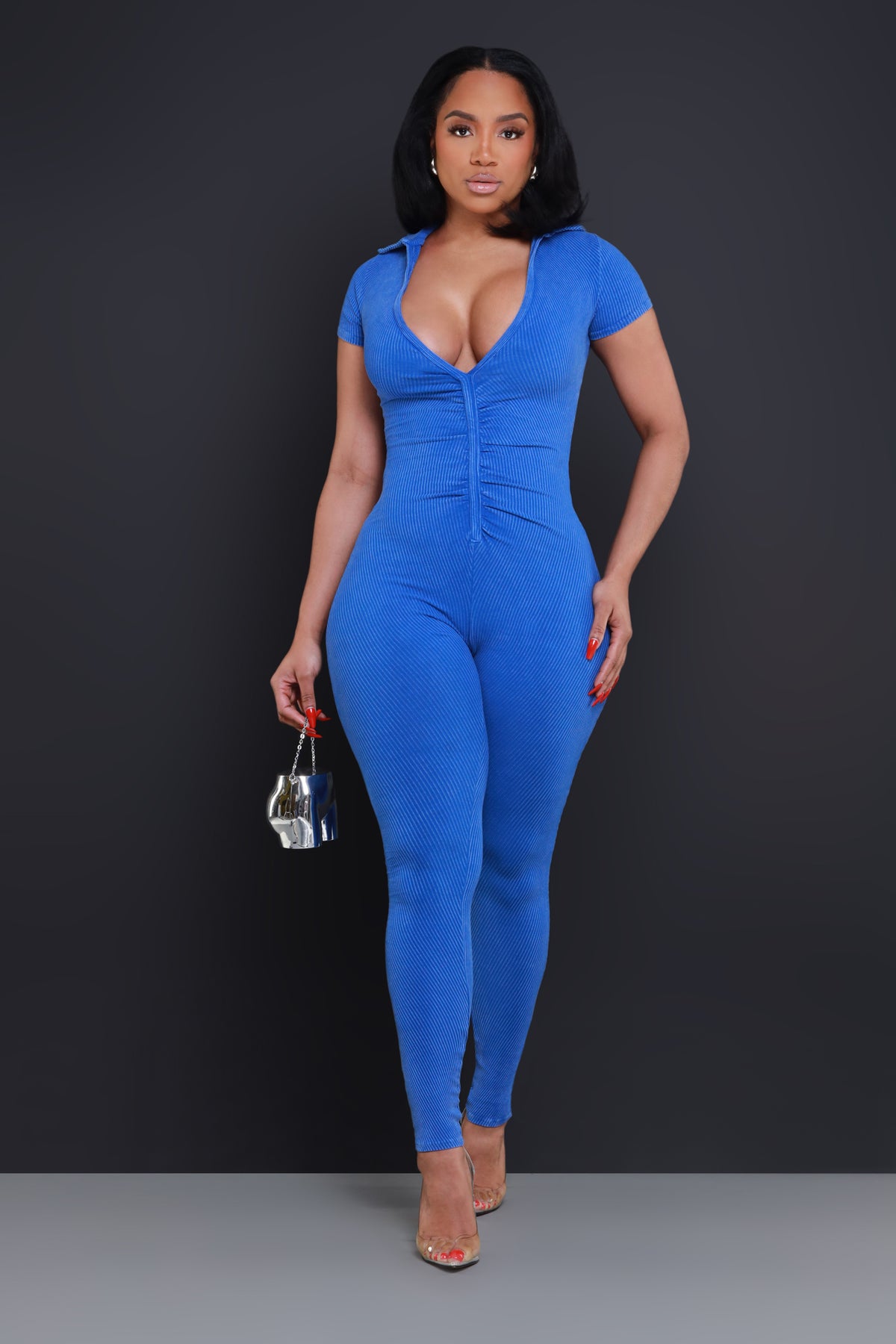 
              Uprising Mineral Wash Ribbed Jumpsuit - Blue - Swank A Posh
            