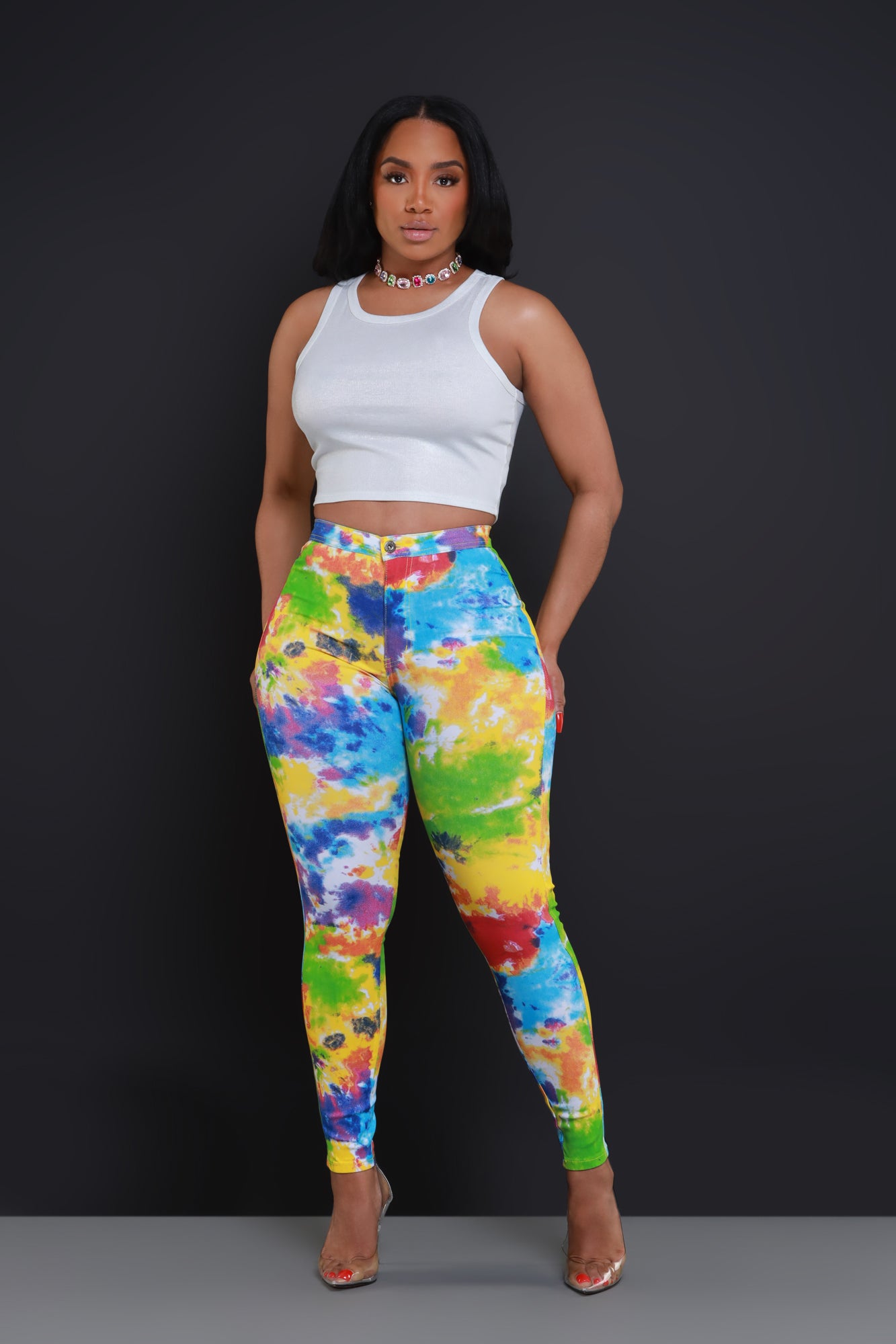 $1 JEANS SIZE SMALL ONLY‼️ Reaction Tie Dye High Rise Stretchy Skinny Jeans - Rainbow - Swank A Posh