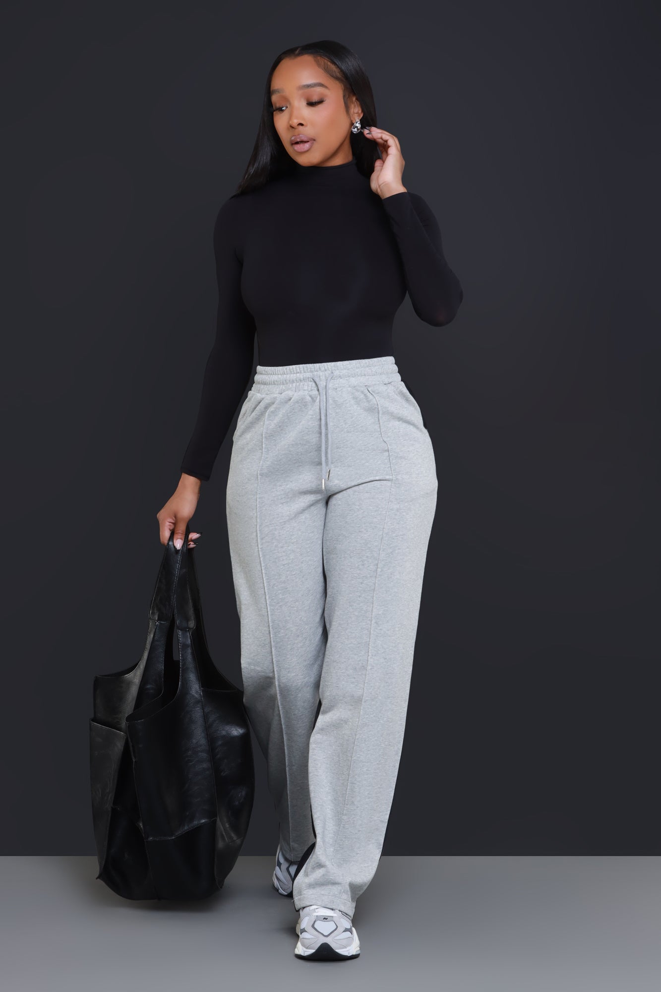 Slip Up Two Tone Wide Leg Pants - Grey/Black - Swank A Posh