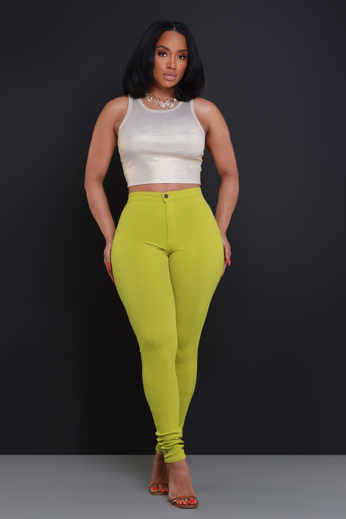 Super Swank High Waist Stretchy Jeans - Kiwi Green - Swank A Posh