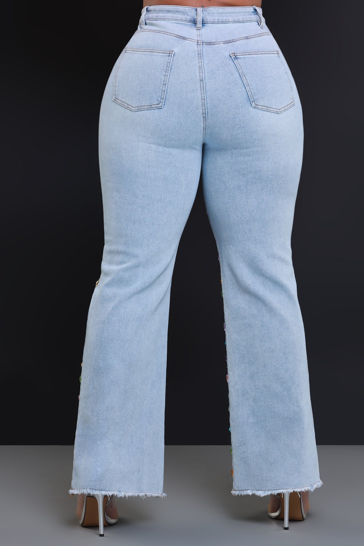 
              Sparkler Rhinestone Studded Straight Leg Jeans - Light Wash - Swank A Posh
            