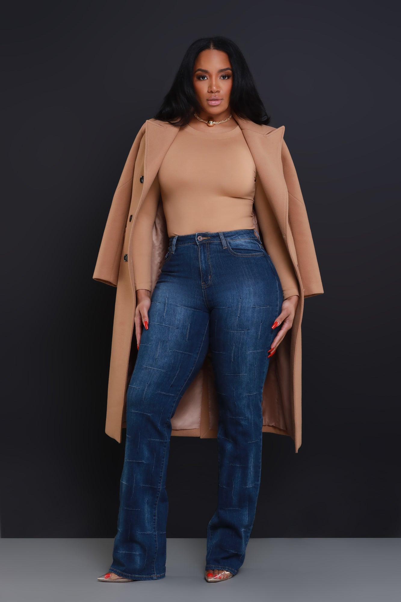 Stand Down High Rise Textured Bootcut Jeans - Dark Wash - Swank A Posh