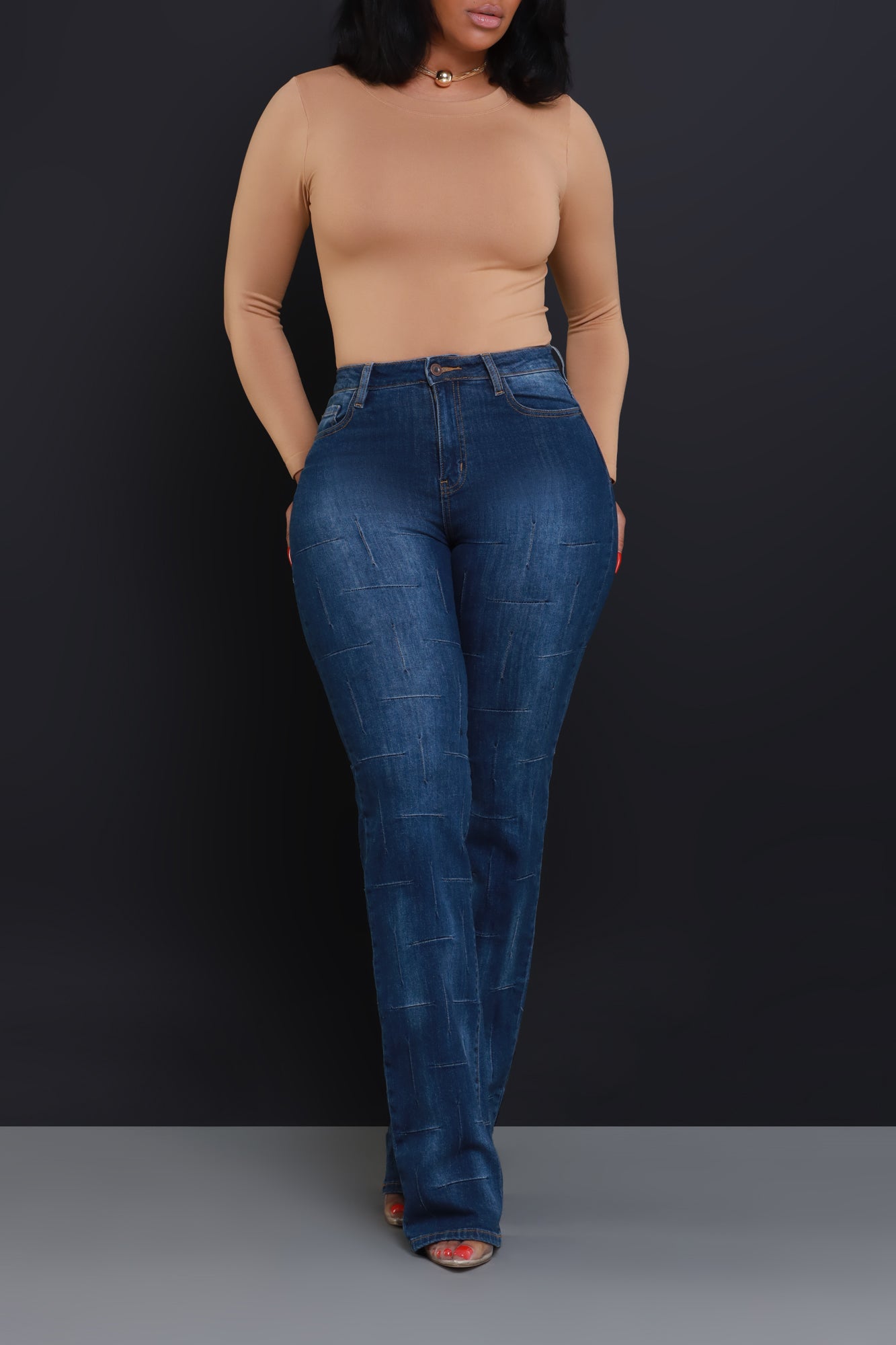 Stand Down High Rise Textured Bootcut Jeans - Dark Wash - Swank A Posh