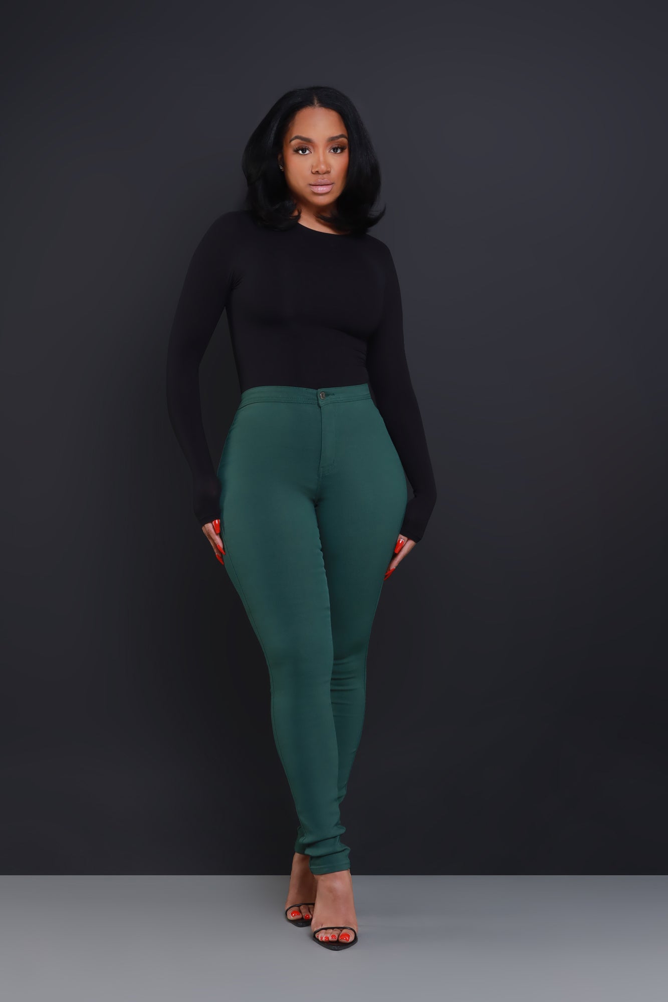 Super Swank High Waist Stretchy Jeans - Hunter Green - Swank A Posh