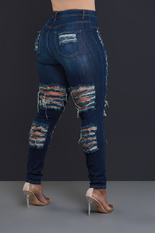 Foul Play Distressed High Rise Jeans - Dark Wash - Swank A Posh