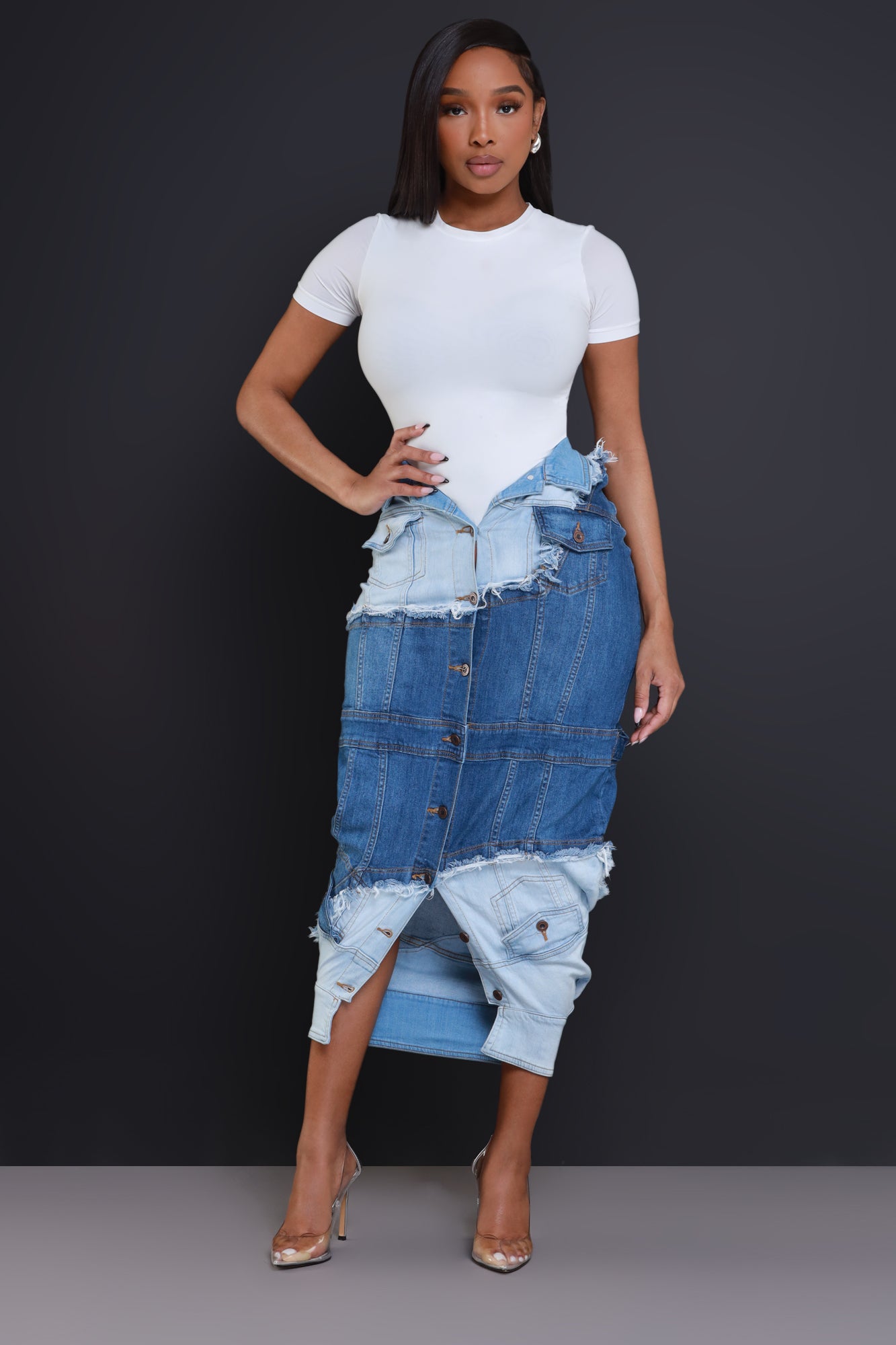 OGLCCG Women's Casual Long Denim Skirt High Waisted Split Button Front Jean  Skirts Vintage Stretch Midi Skirt - Walmart.com